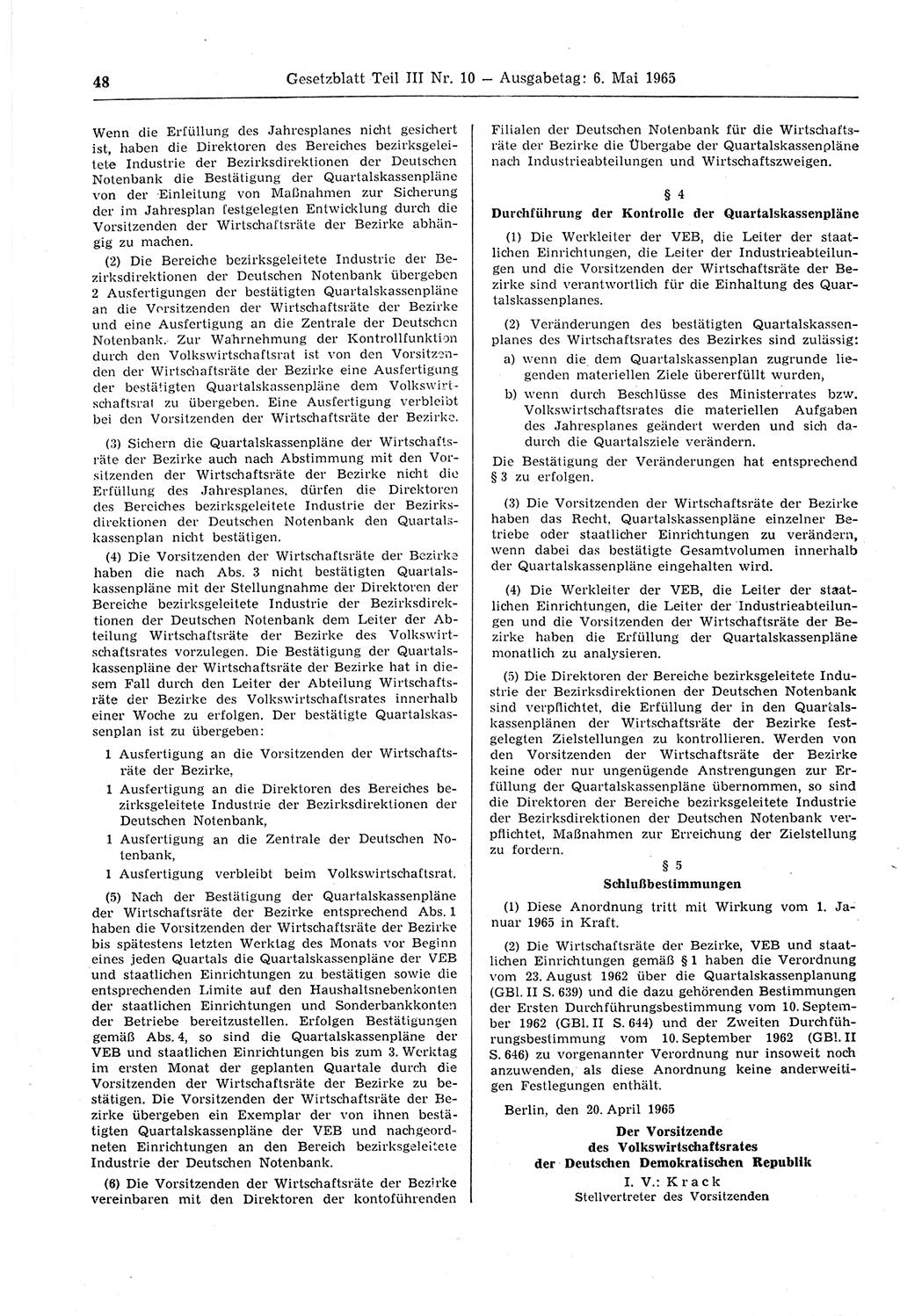 Gesetzblatt (GBl.) der Deutschen Demokratischen Republik (DDR) Teil ⅠⅠⅠ 1965, Seite 48 (GBl. DDR ⅠⅠⅠ 1965, S. 48)