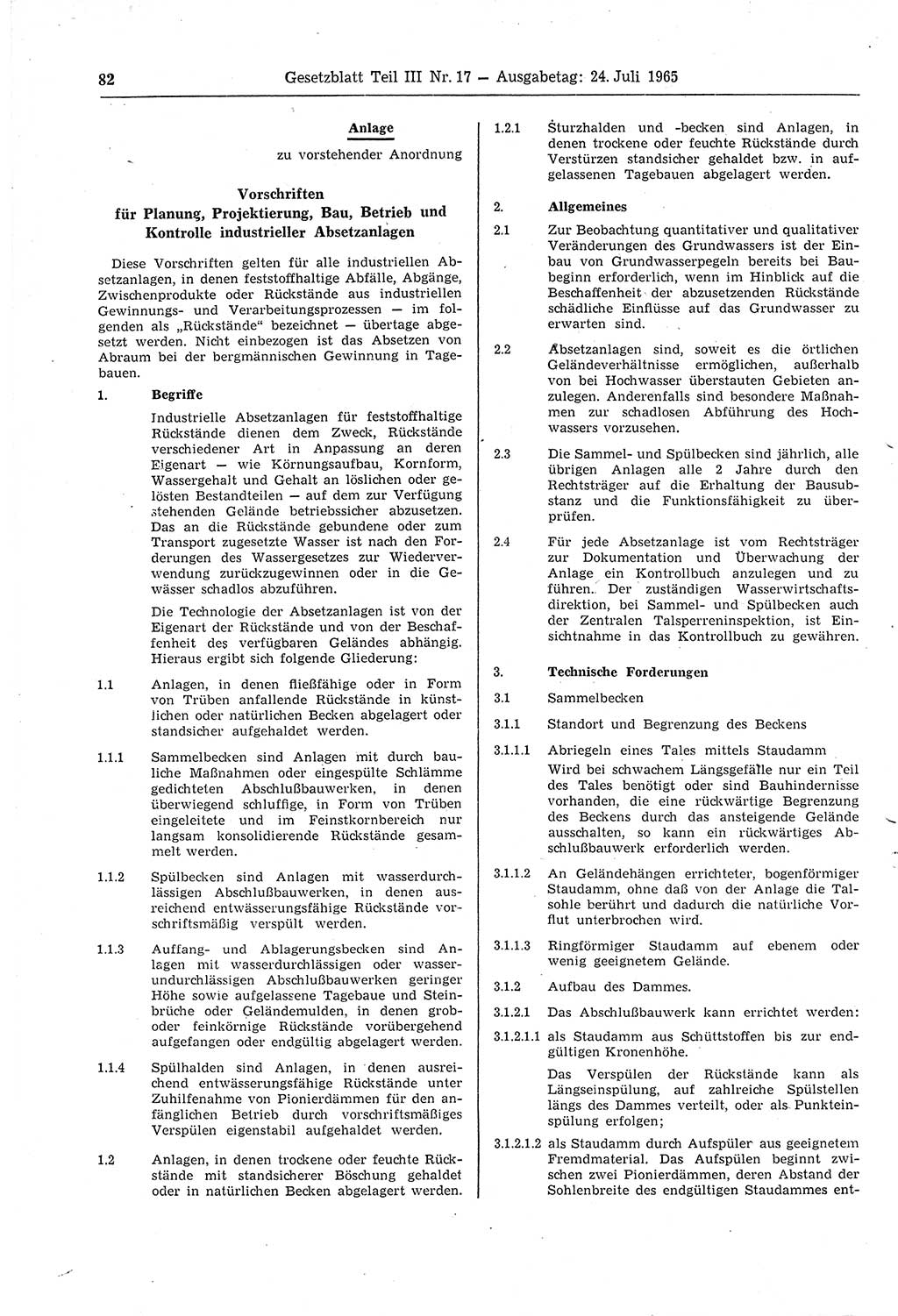 Gesetzblatt (GBl.) der Deutschen Demokratischen Republik (DDR) Teil ⅠⅠⅠ 1965, Seite 82 (GBl. DDR ⅠⅠⅠ 1965, S. 82)