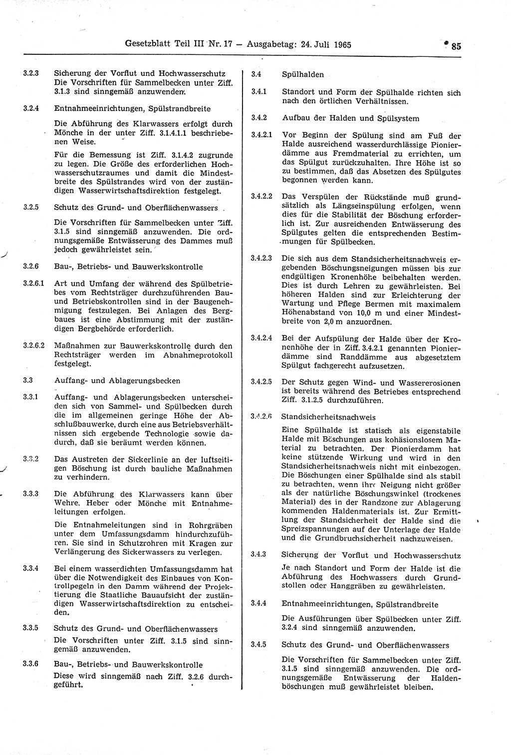 Gesetzblatt (GBl.) der Deutschen Demokratischen Republik (DDR) Teil ⅠⅠⅠ 1965, Seite 85 (GBl. DDR ⅠⅠⅠ 1965, S. 85)