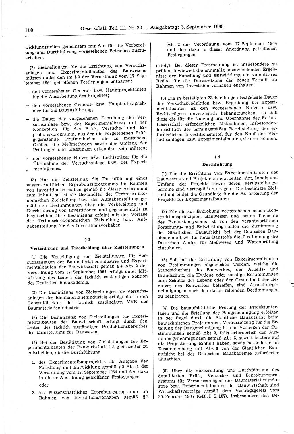 Gesetzblatt (GBl.) der Deutschen Demokratischen Republik (DDR) Teil ⅠⅠⅠ 1965, Seite 110 (GBl. DDR ⅠⅠⅠ 1965, S. 110)