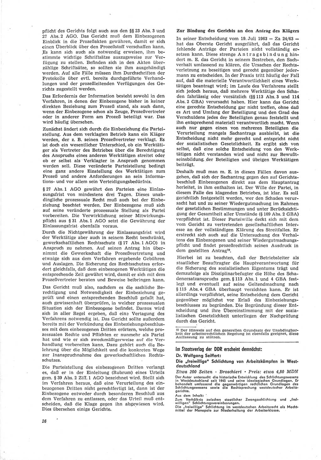 Neue Justiz (NJ), Zeitschrift für Recht und Rechtswissenschaft [Deutsche Demokratische Republik (DDR)], 19. Jahrgang 1965, Seite 16 (NJ DDR 1965, S. 16)