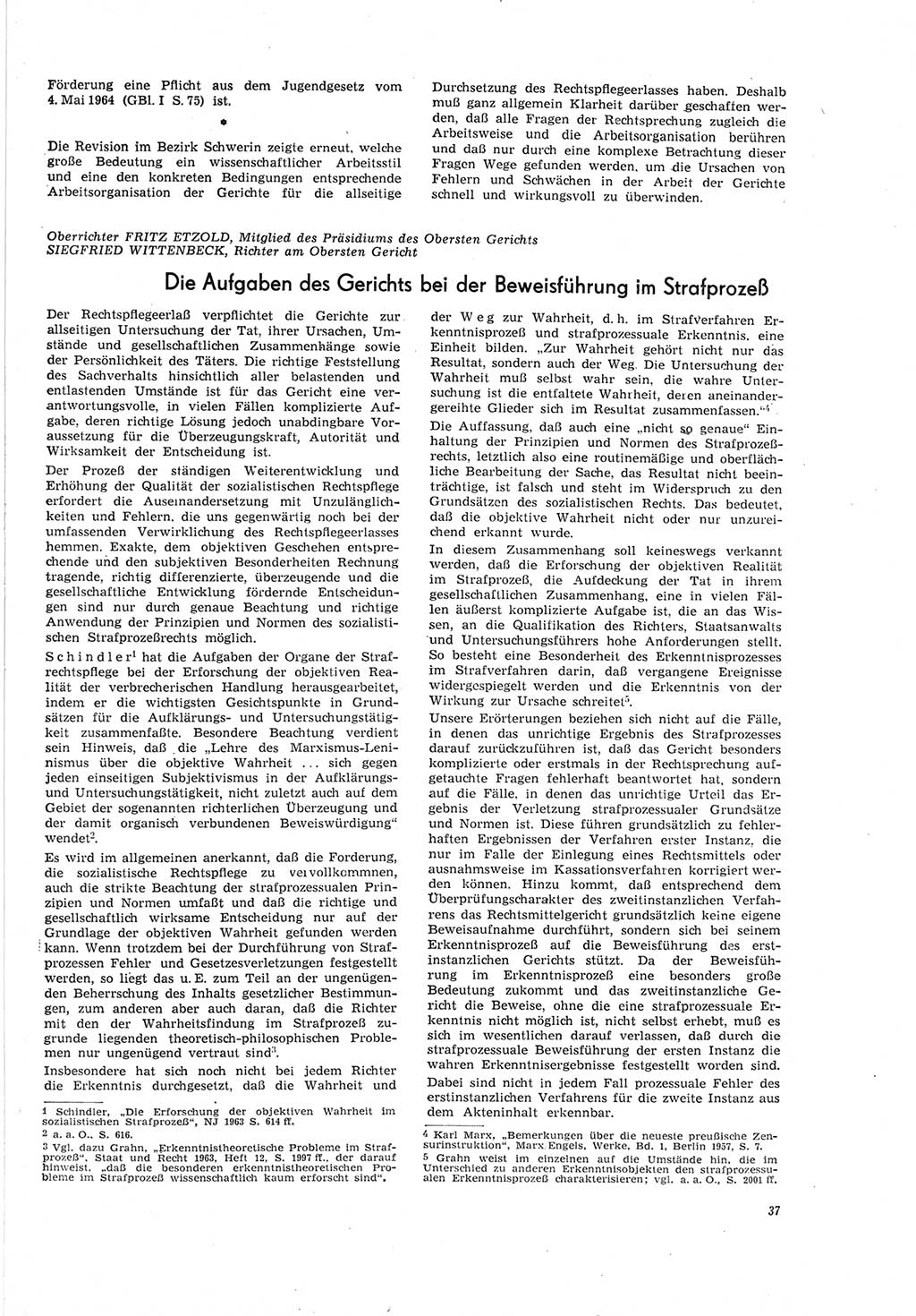Neue Justiz (NJ), Zeitschrift für Recht und Rechtswissenschaft [Deutsche Demokratische Republik (DDR)], 19. Jahrgang 1965, Seite 37 (NJ DDR 1965, S. 37)