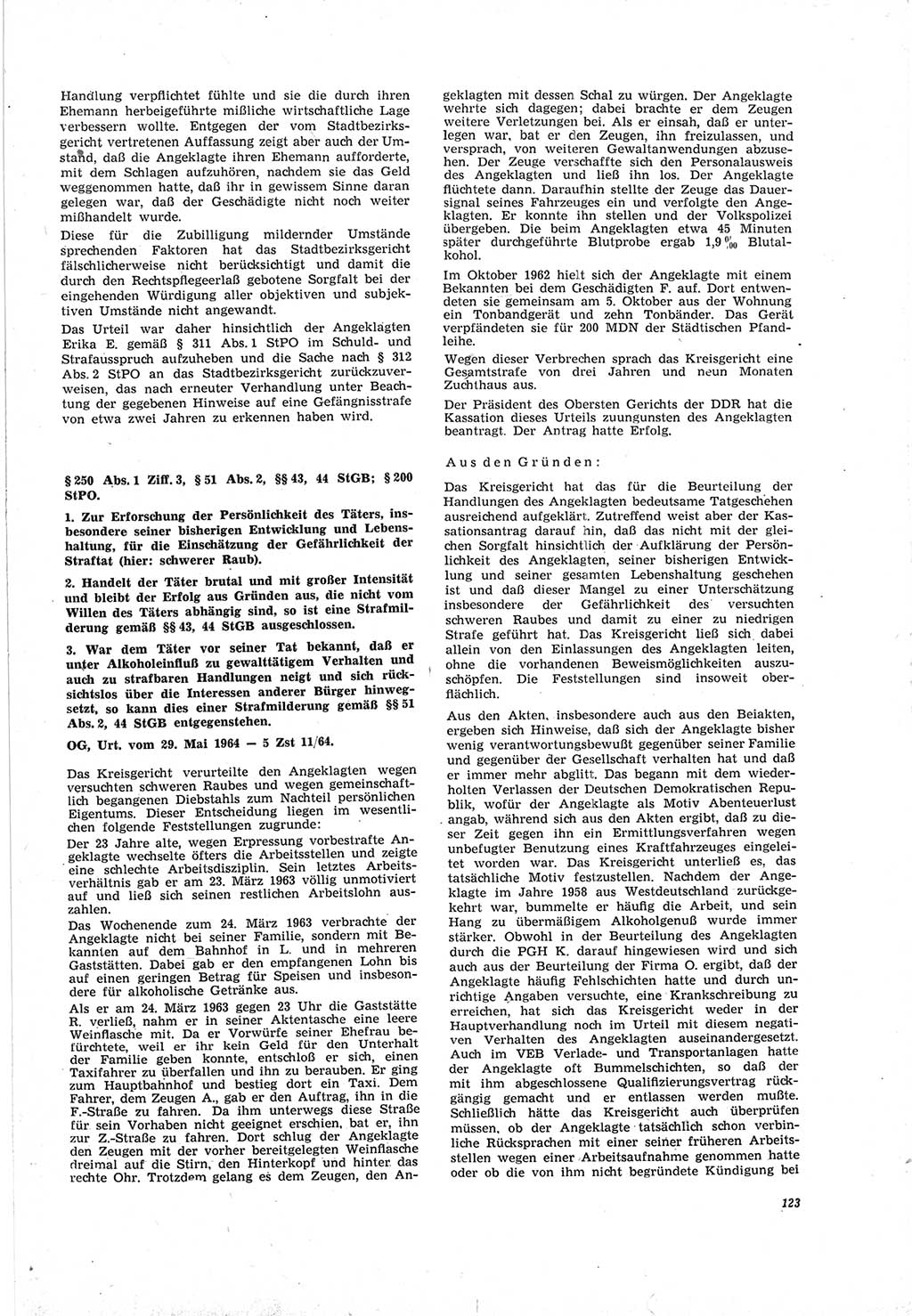 Neue Justiz (NJ), Zeitschrift für Recht und Rechtswissenschaft [Deutsche Demokratische Republik (DDR)], 19. Jahrgang 1965, Seite 123 (NJ DDR 1965, S. 123)