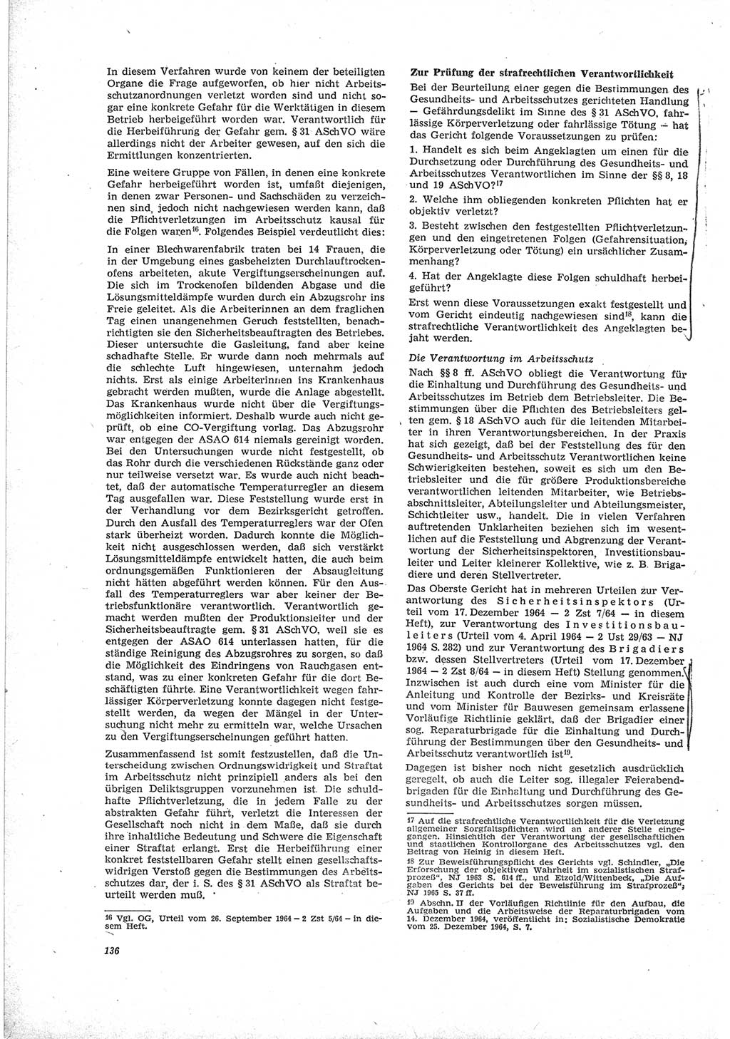 Neue Justiz (NJ), Zeitschrift für Recht und Rechtswissenschaft [Deutsche Demokratische Republik (DDR)], 19. Jahrgang 1965, Seite 136 (NJ DDR 1965, S. 136)