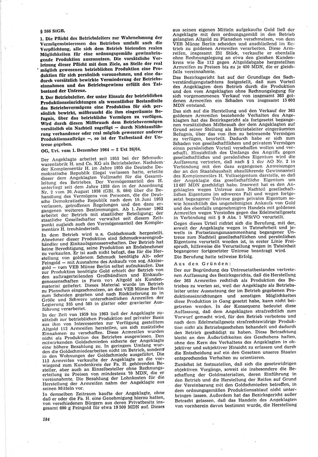 Neue Justiz (NJ), Zeitschrift für Recht und Rechtswissenschaft [Deutsche Demokratische Republik (DDR)], 19. Jahrgang 1965, Seite 184 (NJ DDR 1965, S. 184)