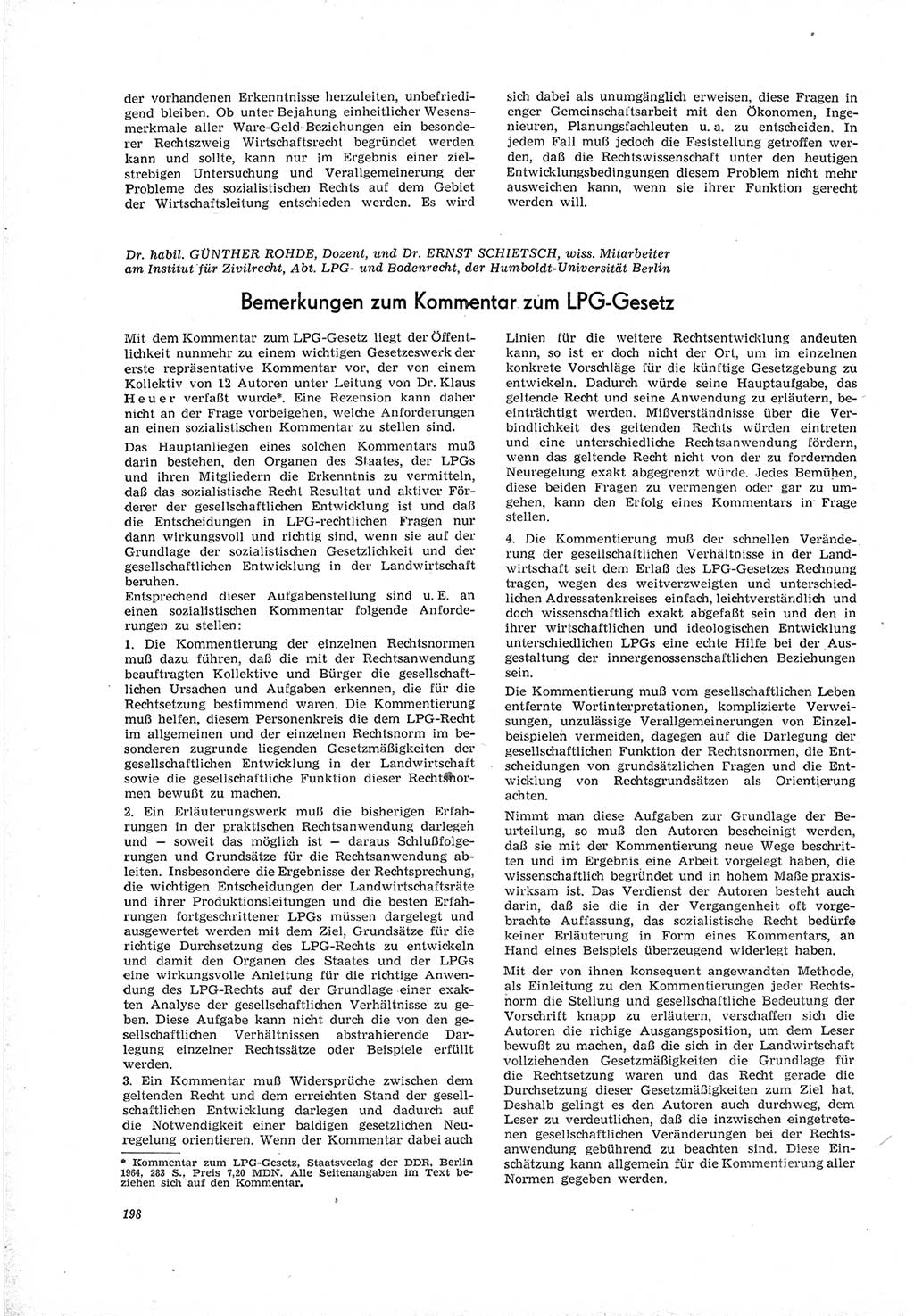 Neue Justiz (NJ), Zeitschrift für Recht und Rechtswissenschaft [Deutsche Demokratische Republik (DDR)], 19. Jahrgang 1965, Seite 198 (NJ DDR 1965, S. 198)