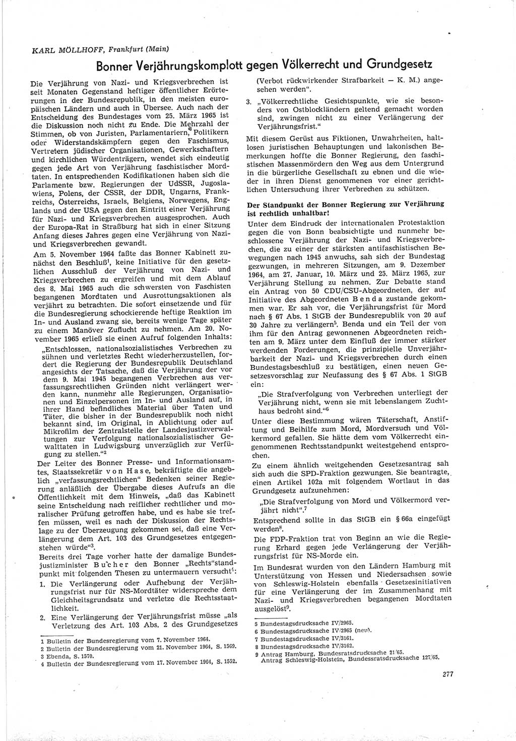 Neue Justiz (NJ), Zeitschrift für Recht und Rechtswissenschaft [Deutsche Demokratische Republik (DDR)], 19. Jahrgang 1965, Seite 277 (NJ DDR 1965, S. 277)