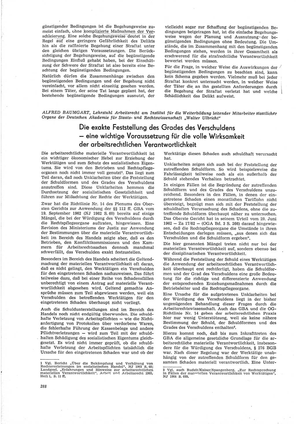 Neue Justiz (NJ), Zeitschrift für Recht und Rechtswissenschaft [Deutsche Demokratische Republik (DDR)], 19. Jahrgang 1965, Seite 288 (NJ DDR 1965, S. 288)