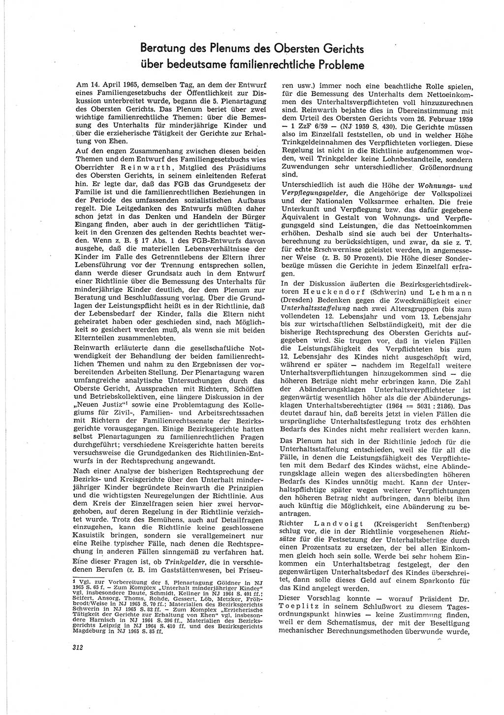Neue Justiz (NJ), Zeitschrift für Recht und Rechtswissenschaft [Deutsche Demokratische Republik (DDR)], 19. Jahrgang 1965, Seite 312 (NJ DDR 1965, S. 312)
