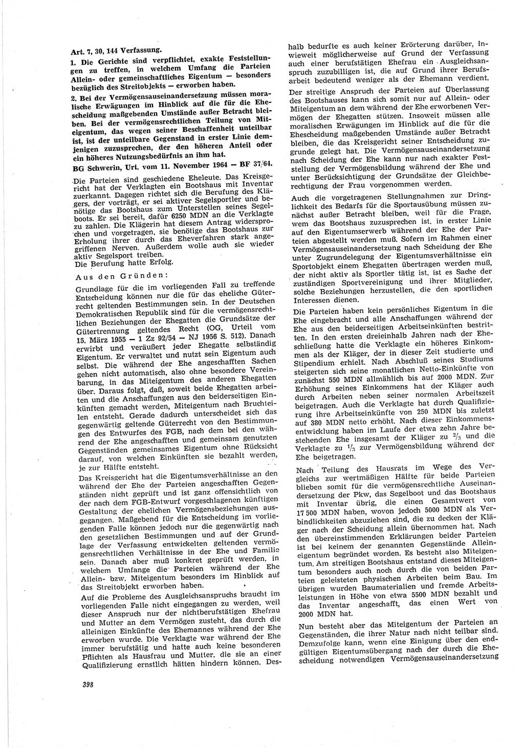 Neue Justiz (NJ), Zeitschrift für Recht und Rechtswissenschaft [Deutsche Demokratische Republik (DDR)], 19. Jahrgang 1965, Seite 398 (NJ DDR 1965, S. 398)