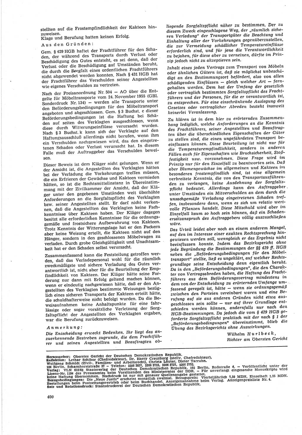 Neue Justiz (NJ), Zeitschrift für Recht und Rechtswissenschaft [Deutsche Demokratische Republik (DDR)], 19. Jahrgang 1965, Seite 400 (NJ DDR 1965, S. 400)