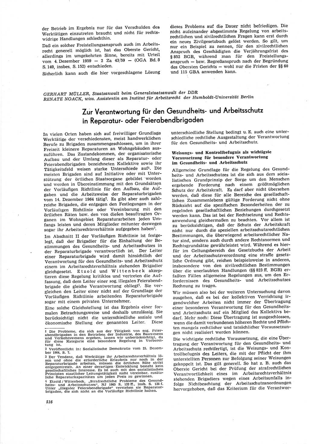 Neue Justiz (NJ), Zeitschrift für Recht und Rechtswissenschaft [Deutsche Demokratische Republik (DDR)], 19. Jahrgang 1965, Seite 516 (NJ DDR 1965, S. 516)