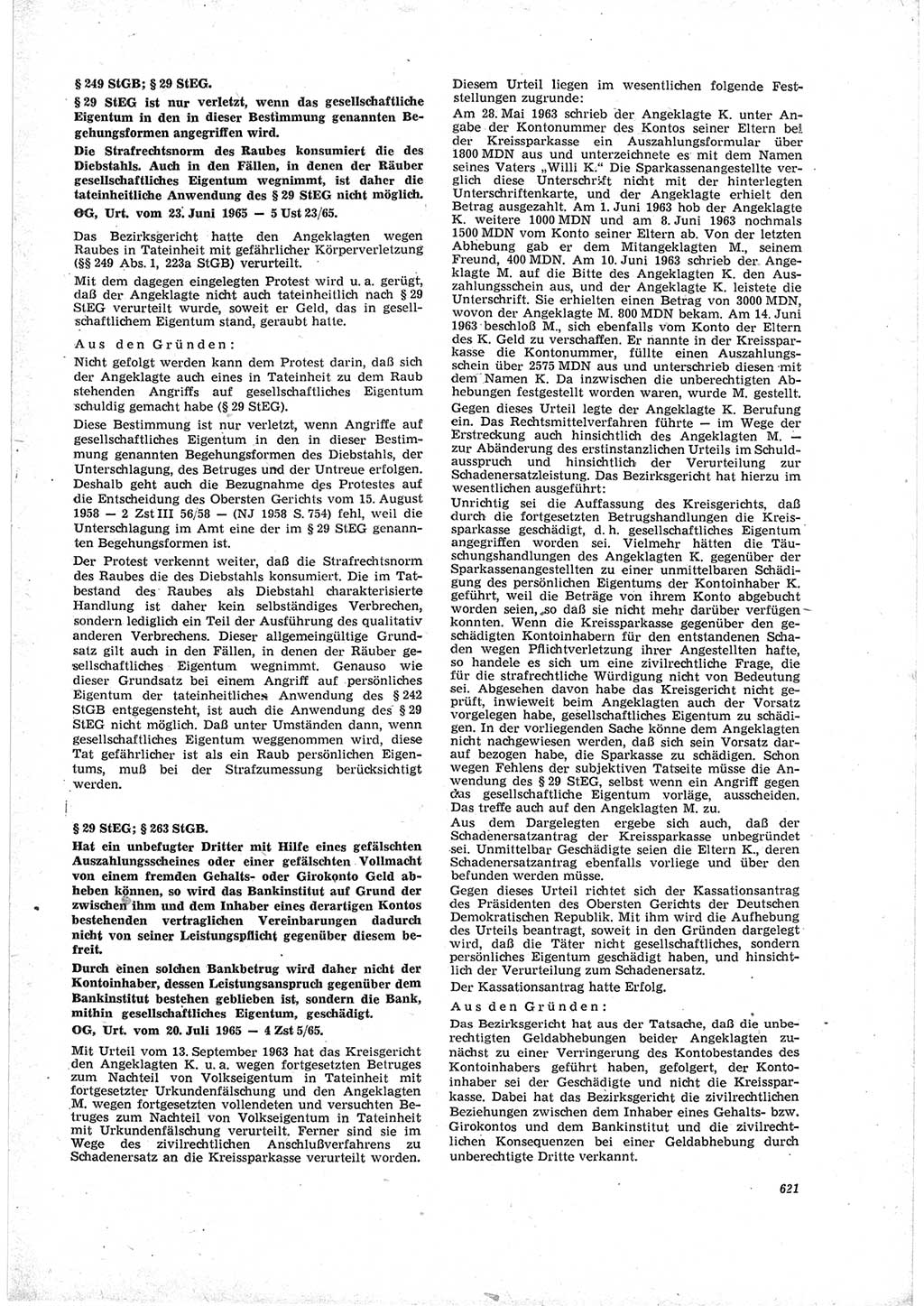 Neue Justiz (NJ), Zeitschrift für Recht und Rechtswissenschaft [Deutsche Demokratische Republik (DDR)], 19. Jahrgang 1965, Seite 621 (NJ DDR 1965, S. 621)