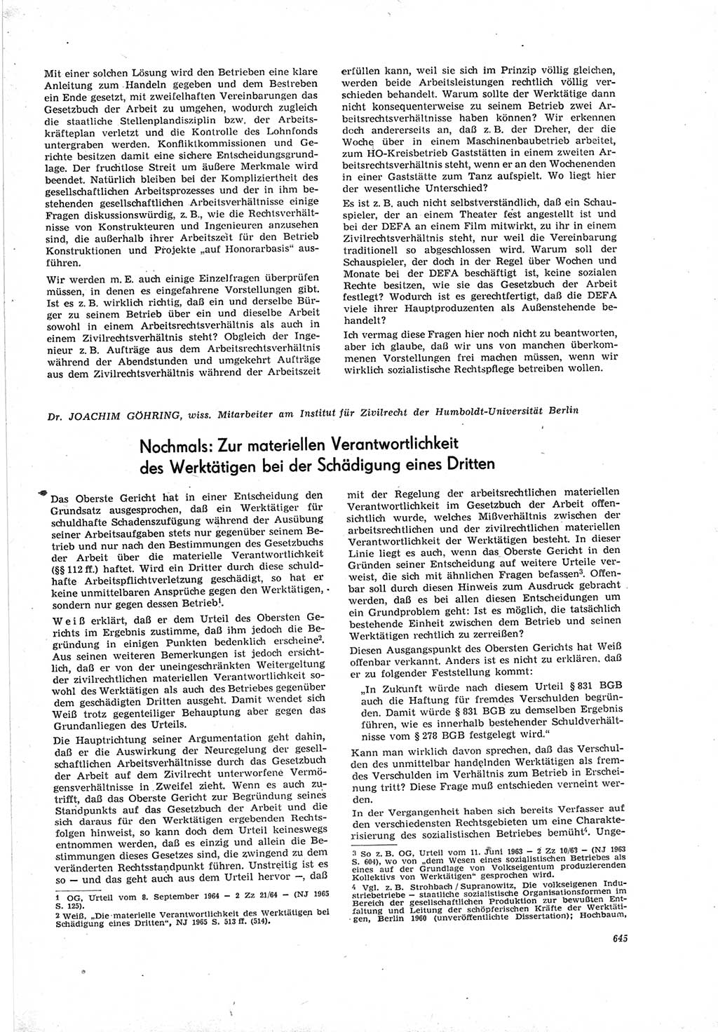 Neue Justiz (NJ), Zeitschrift für Recht und Rechtswissenschaft [Deutsche Demokratische Republik (DDR)], 19. Jahrgang 1965, Seite 645 (NJ DDR 1965, S. 645)