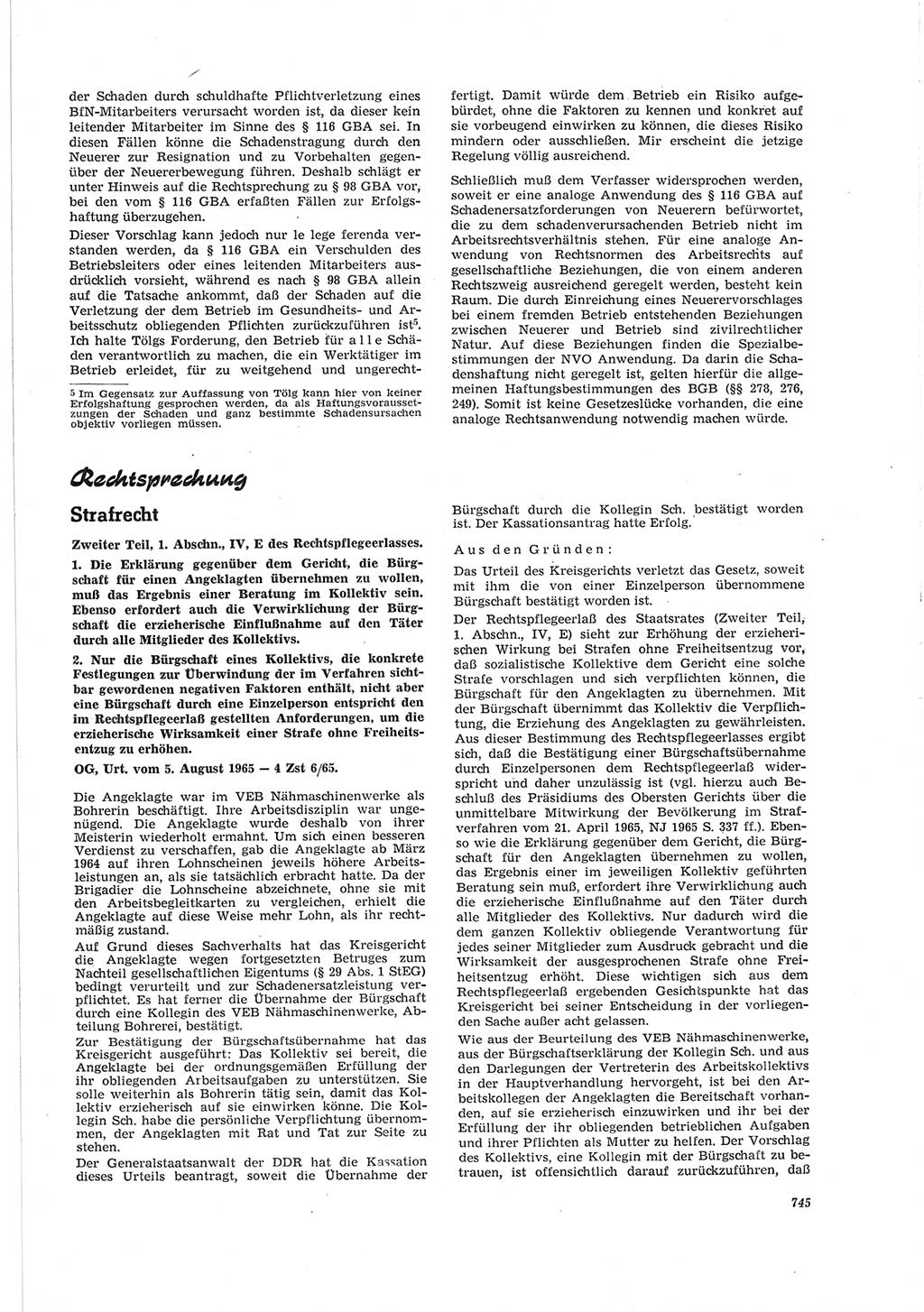 Neue Justiz (NJ), Zeitschrift für Recht und Rechtswissenschaft [Deutsche Demokratische Republik (DDR)], 19. Jahrgang 1965, Seite 745 (NJ DDR 1965, S. 745)