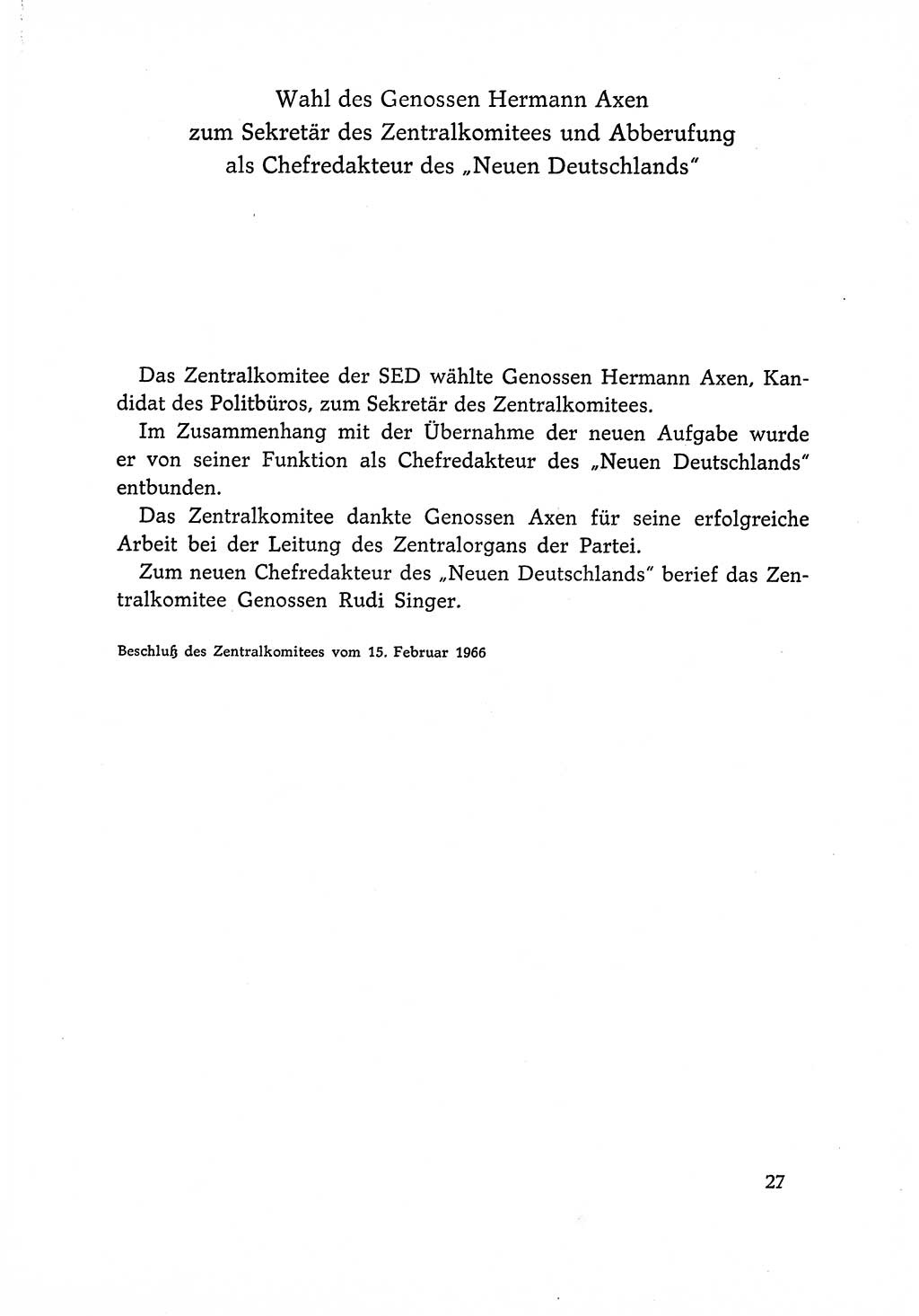 Dokumente der Sozialistischen Einheitspartei Deutschlands (SED) [Deutsche Demokratische Republik (DDR)] 1966-1967, Seite 27 (Dok. SED DDR 1966-1967, S. 27)