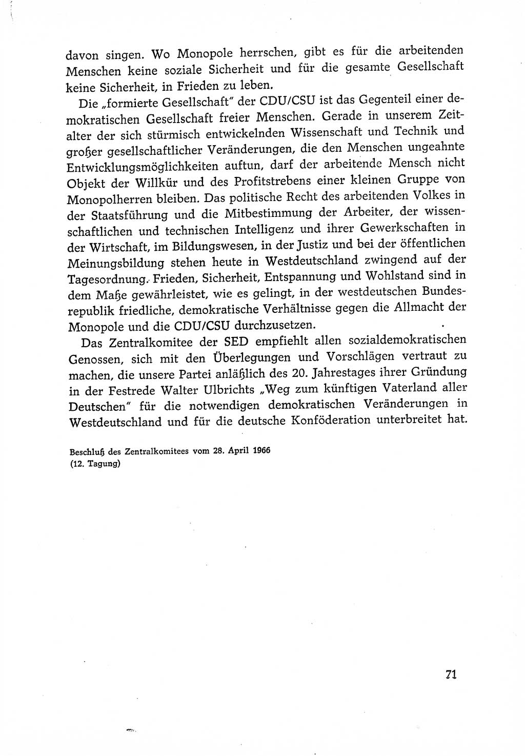 Dokumente der Sozialistischen Einheitspartei Deutschlands (SED) [Deutsche Demokratische Republik (DDR)] 1966-1967, Seite 71 (Dok. SED DDR 1966-1967, S. 71)