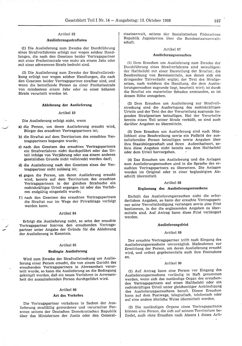Gesetzblatt (GBl.) der Deutschen Demokratischen Republik (DDR) Teil Ⅰ 1966, Seite 107 (GBl. DDR Ⅰ 1966, S. 107)