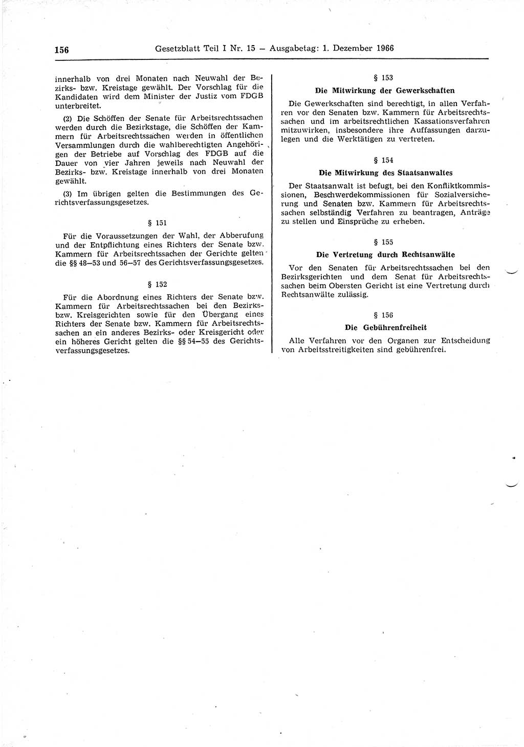 Gesetzblatt (GBl.) der Deutschen Demokratischen Republik (DDR) Teil Ⅰ 1966, Seite 156 (GBl. DDR Ⅰ 1966, S. 156)