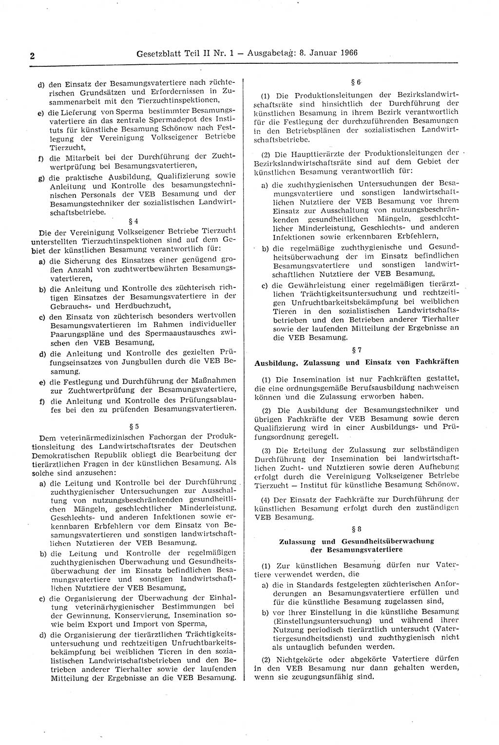 Gesetzblatt (GBl.) der Deutschen Demokratischen Republik (DDR) Teil ⅠⅠ 1966, Seite 2 (GBl. DDR ⅠⅠ 1966, S. 2)