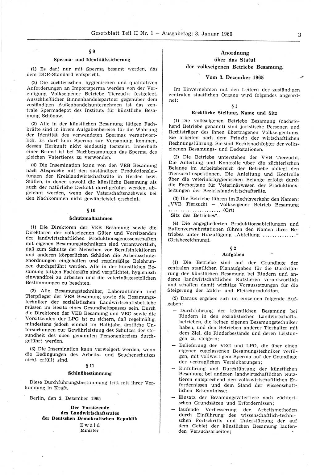 Gesetzblatt (GBl.) der Deutschen Demokratischen Republik (DDR) Teil ⅠⅠ 1966, Seite 3 (GBl. DDR ⅠⅠ 1966, S. 3)