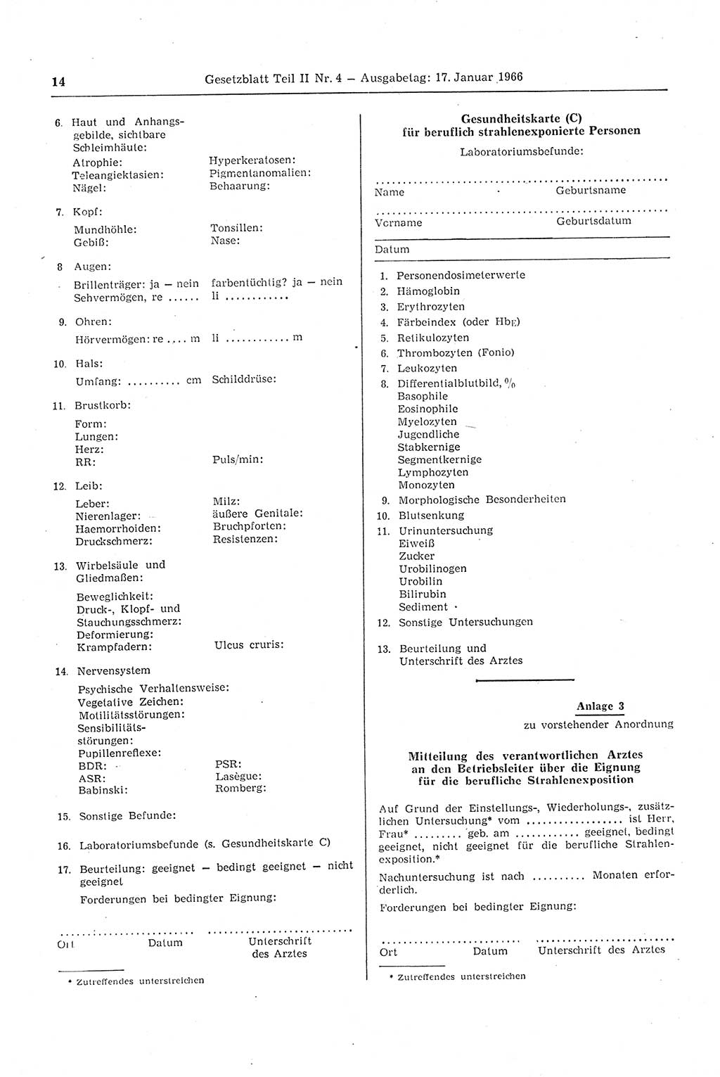 Gesetzblatt (GBl.) der Deutschen Demokratischen Republik (DDR) Teil ⅠⅠ 1966, Seite 14 (GBl. DDR ⅠⅠ 1966, S. 14)