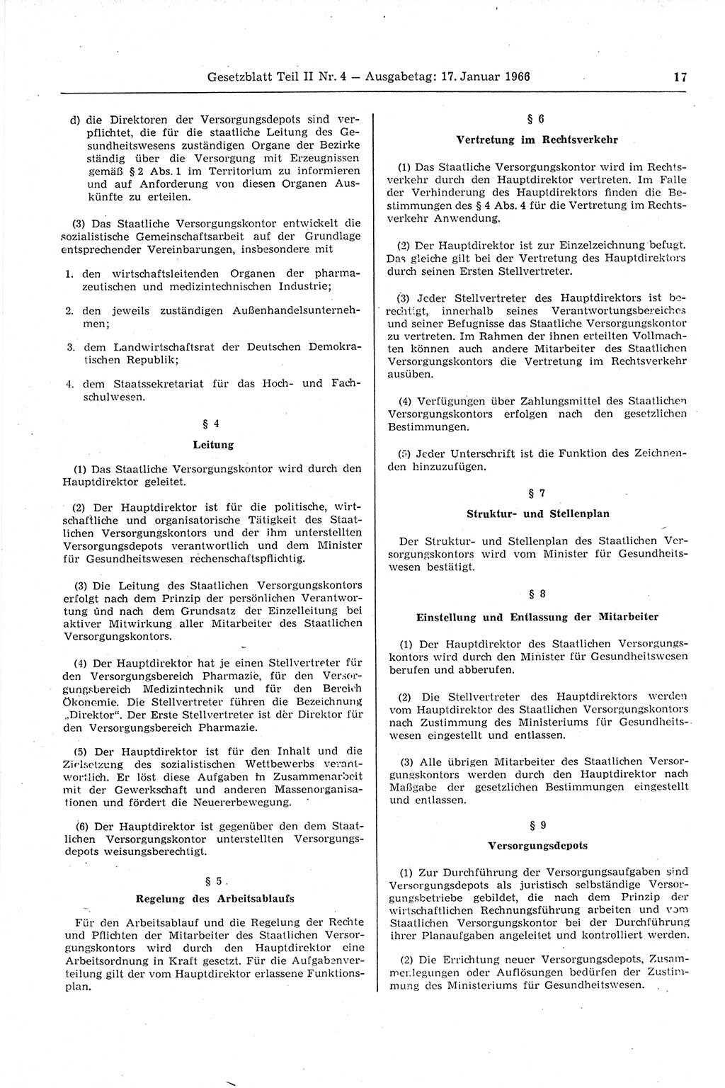 Gesetzblatt (GBl.) der Deutschen Demokratischen Republik (DDR) Teil ⅠⅠ 1966, Seite 17 (GBl. DDR ⅠⅠ 1966, S. 17)