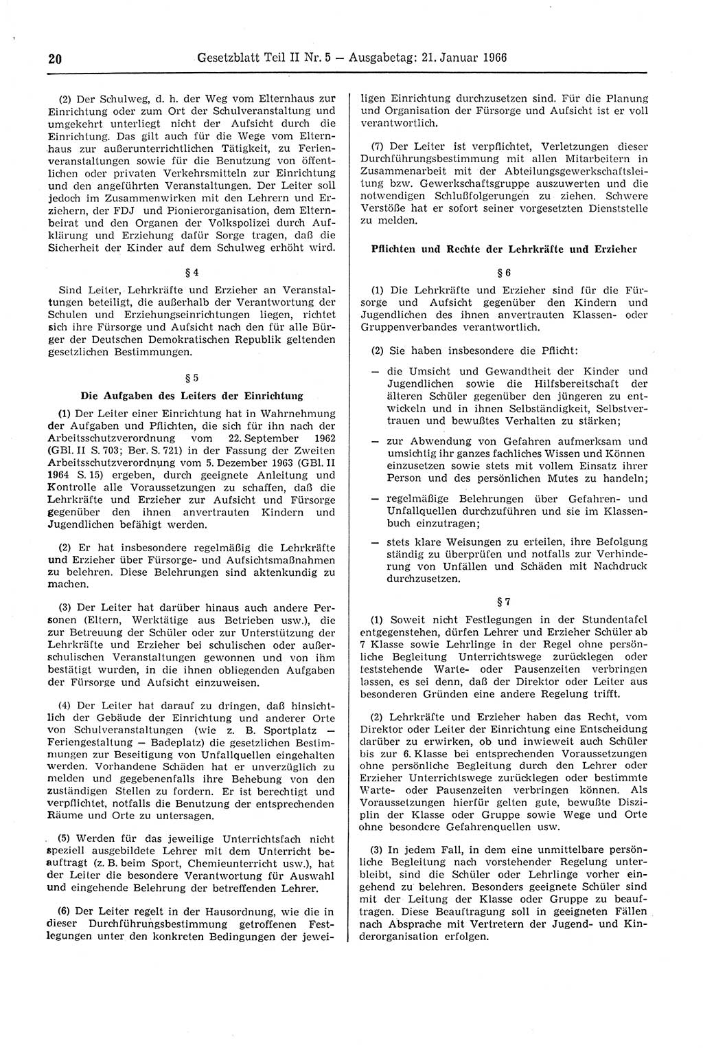 Gesetzblatt (GBl.) der Deutschen Demokratischen Republik (DDR) Teil ⅠⅠ 1966, Seite 20 (GBl. DDR ⅠⅠ 1966, S. 20)