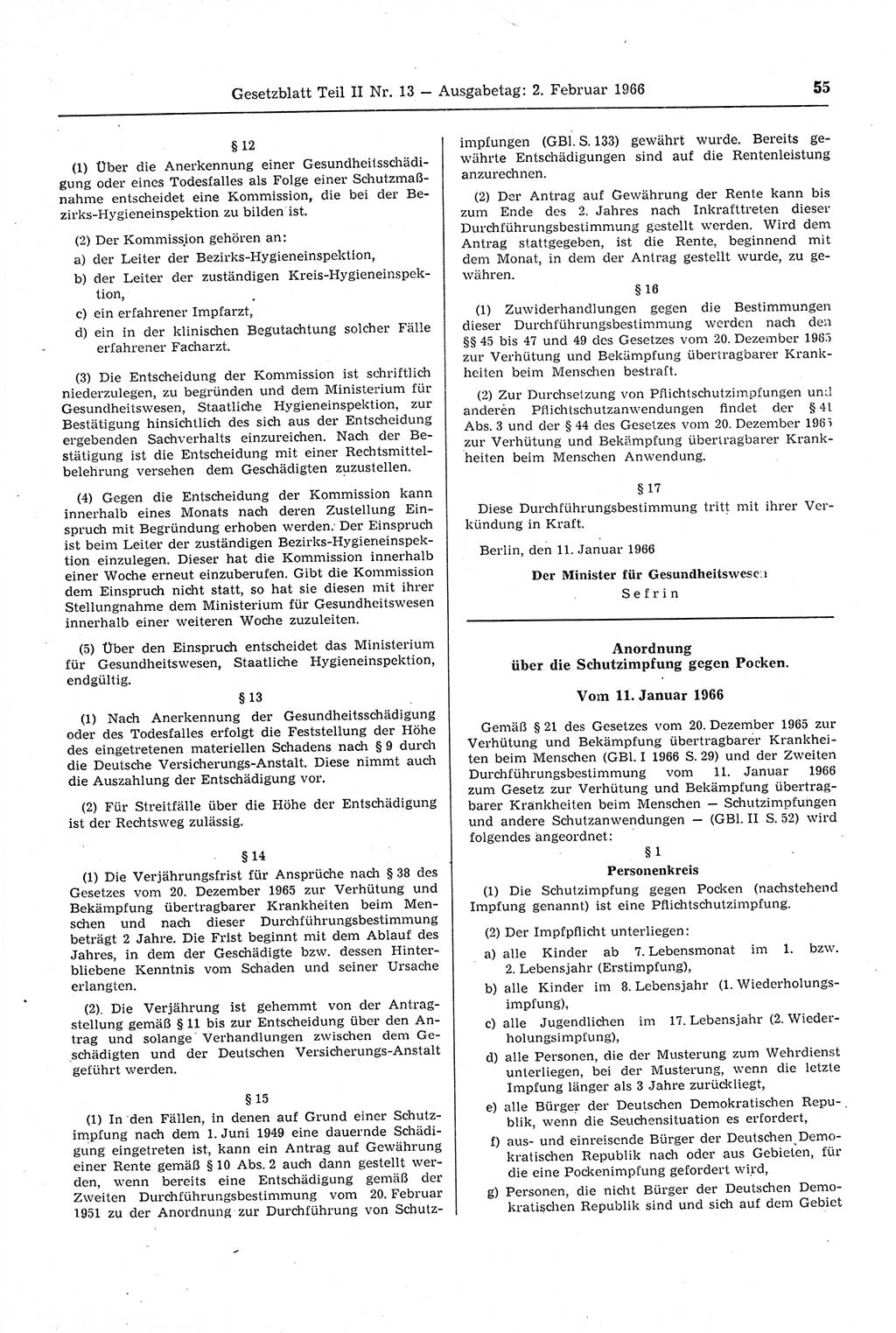 Gesetzblatt (GBl.) der Deutschen Demokratischen Republik (DDR) Teil ⅠⅠ 1966, Seite 55 (GBl. DDR ⅠⅠ 1966, S. 55)