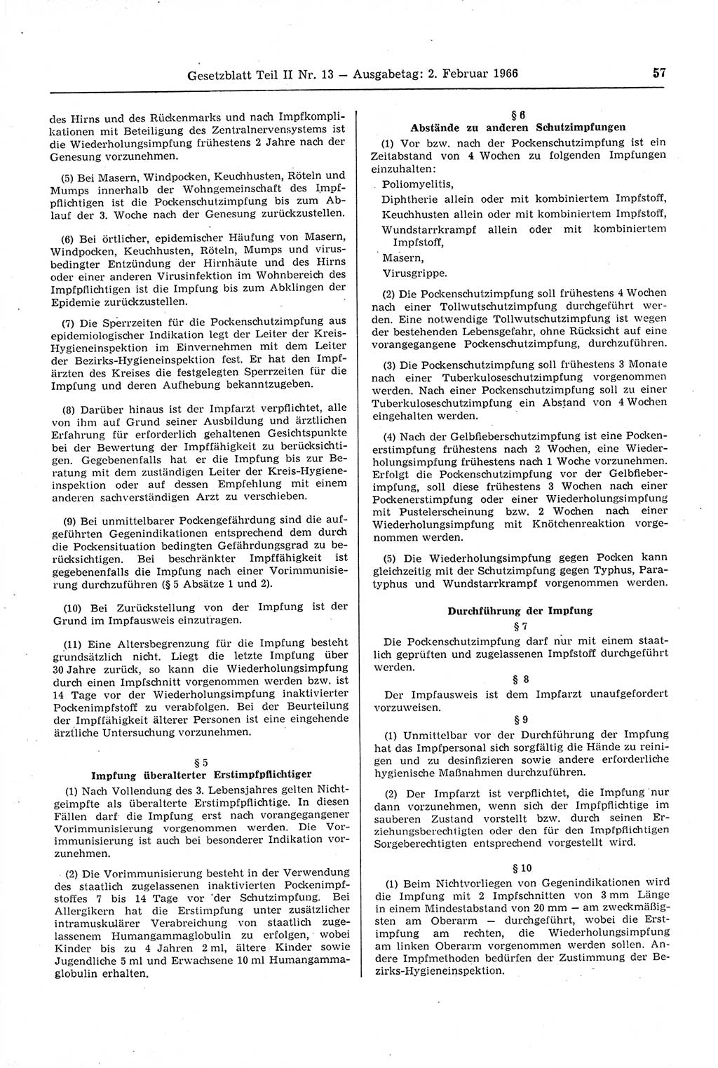 Gesetzblatt (GBl.) der Deutschen Demokratischen Republik (DDR) Teil ⅠⅠ 1966, Seite 57 (GBl. DDR ⅠⅠ 1966, S. 57)