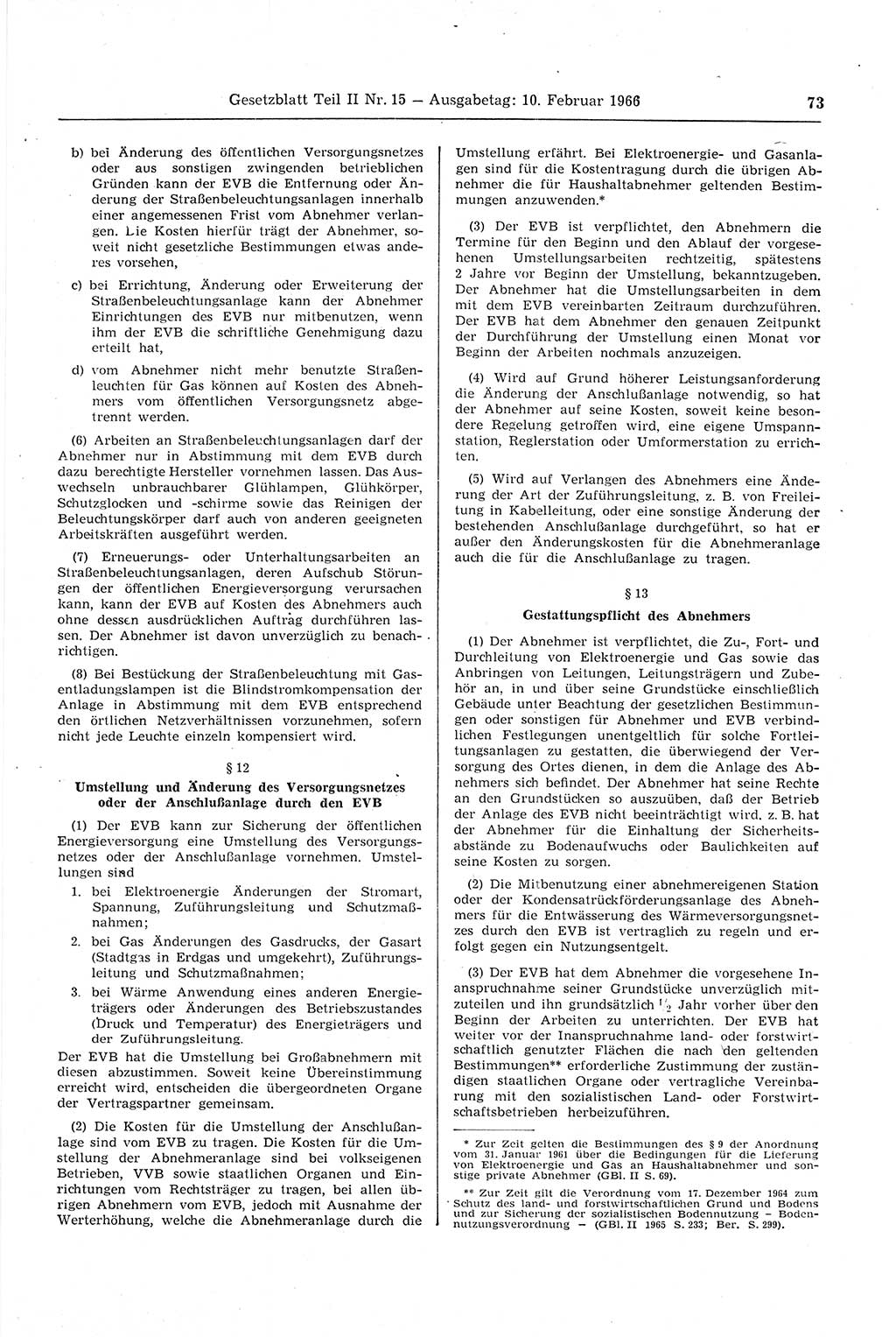 Gesetzblatt (GBl.) der Deutschen Demokratischen Republik (DDR) Teil ⅠⅠ 1966, Seite 73 (GBl. DDR ⅠⅠ 1966, S. 73)