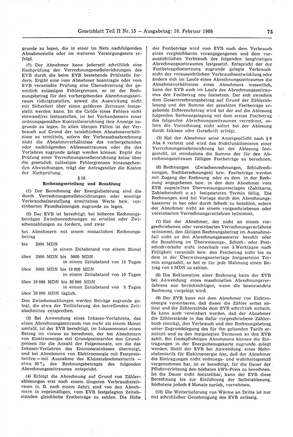 Gesetzblatt (GBl.) der Deutschen Demokratischen Republik (DDR) Teil ⅠⅠ 1966, Seite 75 (GBl. DDR ⅠⅠ 1966, S. 75)