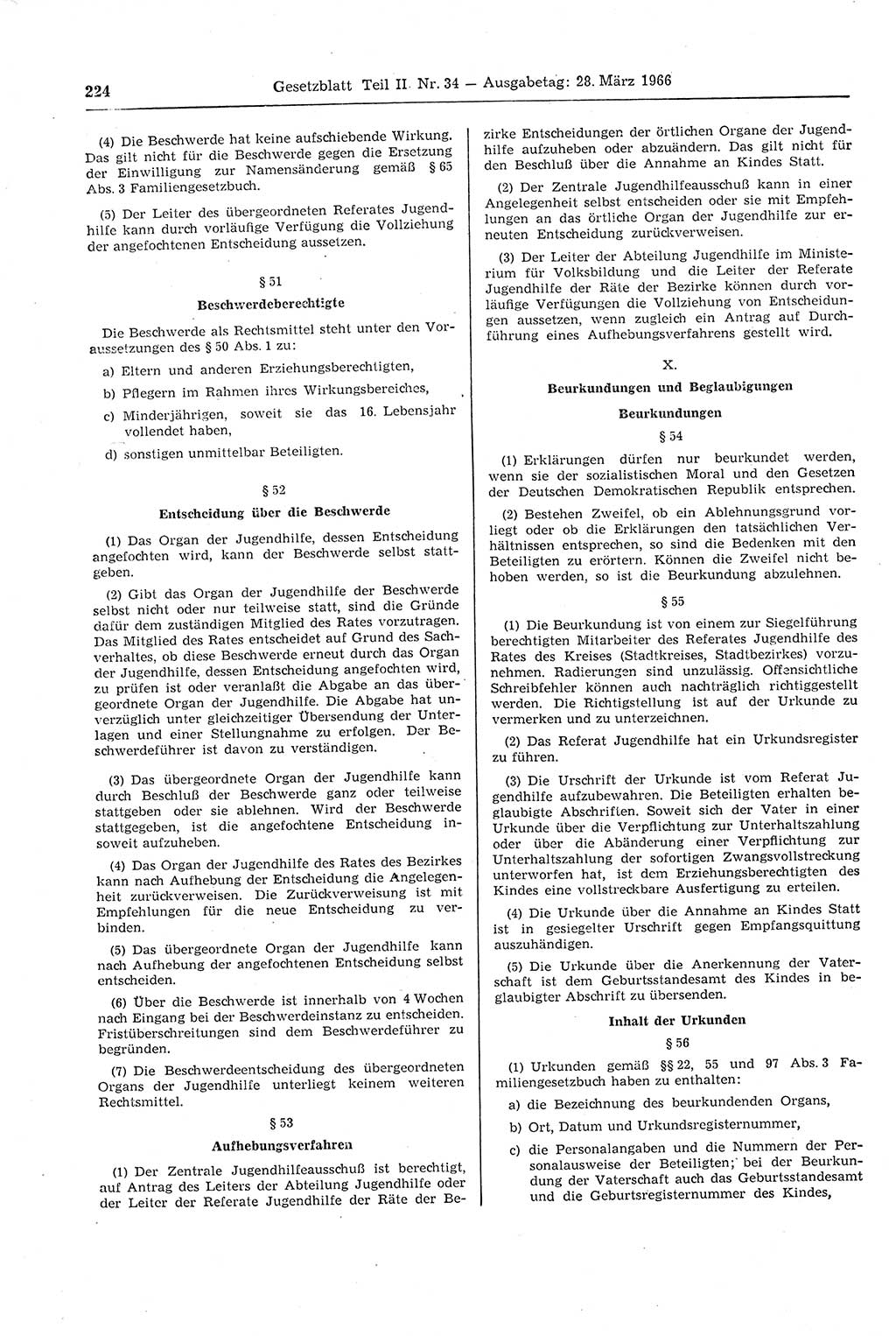Gesetzblatt (GBl.) der Deutschen Demokratischen Republik (DDR) Teil ⅠⅠ 1966, Seite 224 (GBl. DDR ⅠⅠ 1966, S. 224)