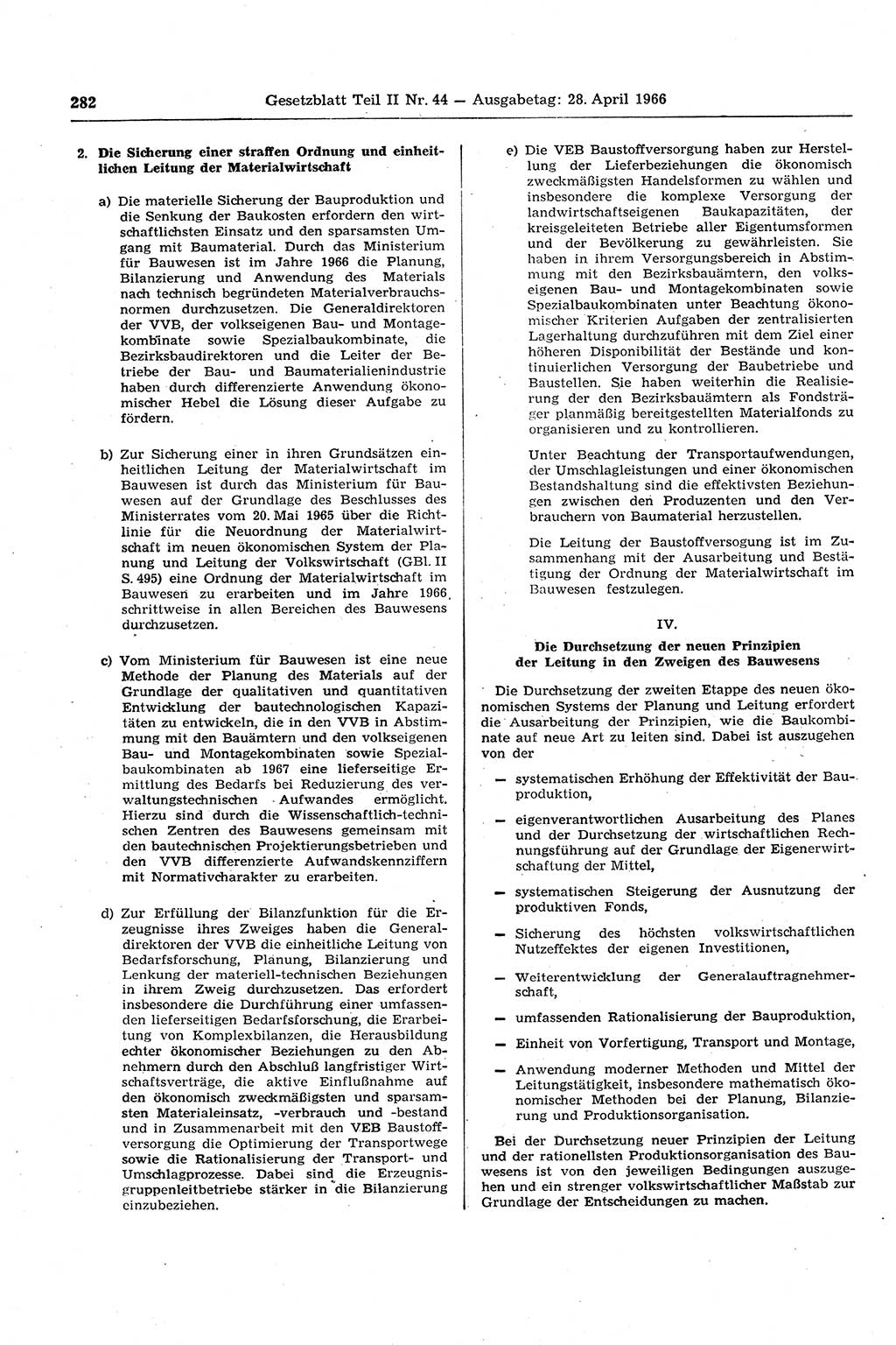 Gesetzblatt (GBl.) der Deutschen Demokratischen Republik (DDR) Teil ⅠⅠ 1966, Seite 282 (GBl. DDR ⅠⅠ 1966, S. 282)