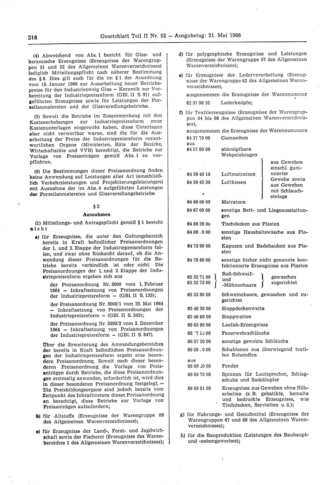 Gesetzblatt (GBl.) der Deutschen Demokratischen Republik (DDR) Teil ⅠⅠ 1966, Seite 316 (GBl. DDR ⅠⅠ 1966, S. 316)