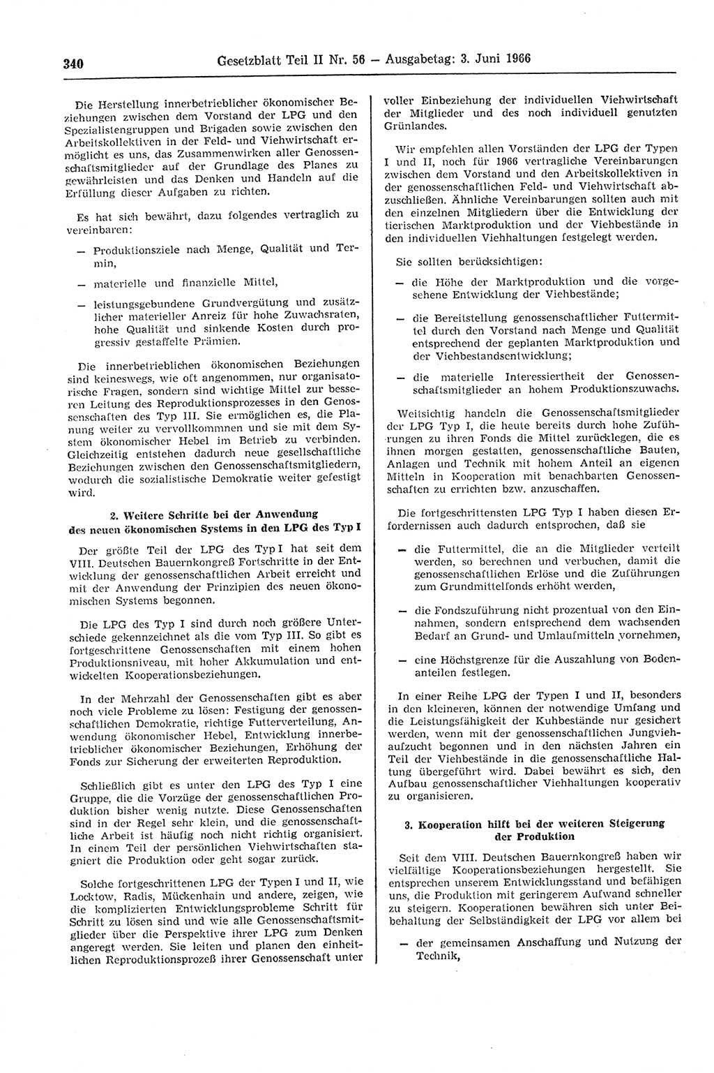 Gesetzblatt (GBl.) der Deutschen Demokratischen Republik (DDR) Teil ⅠⅠ 1966, Seite 340 (GBl. DDR ⅠⅠ 1966, S. 340)