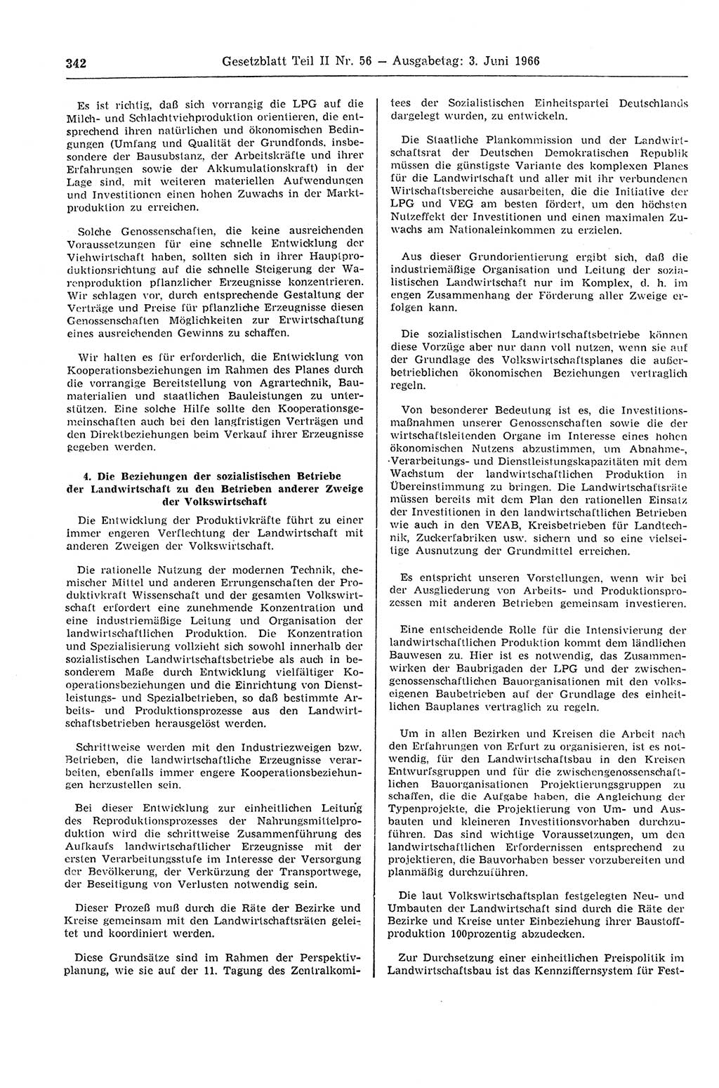 Gesetzblatt (GBl.) der Deutschen Demokratischen Republik (DDR) Teil ⅠⅠ 1966, Seite 342 (GBl. DDR ⅠⅠ 1966, S. 342)