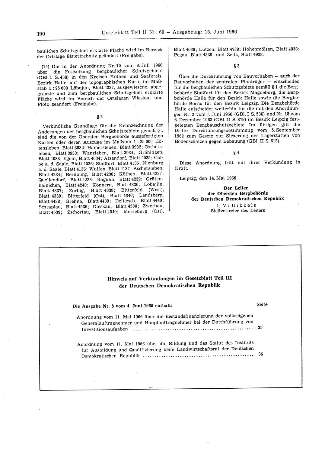 Gesetzblatt (GBl.) der Deutschen Demokratischen Republik (DDR) Teil ⅠⅠ 1966, Seite 390 (GBl. DDR ⅠⅠ 1966, S. 390)