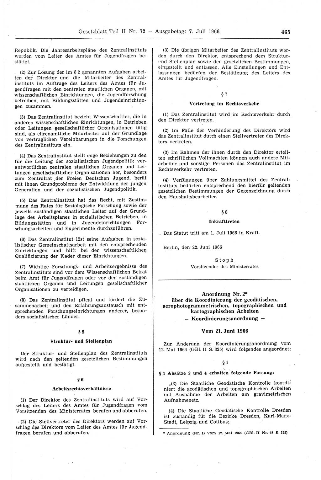 Gesetzblatt (GBl.) der Deutschen Demokratischen Republik (DDR) Teil ⅠⅠ 1966, Seite 465 (GBl. DDR ⅠⅠ 1966, S. 465)