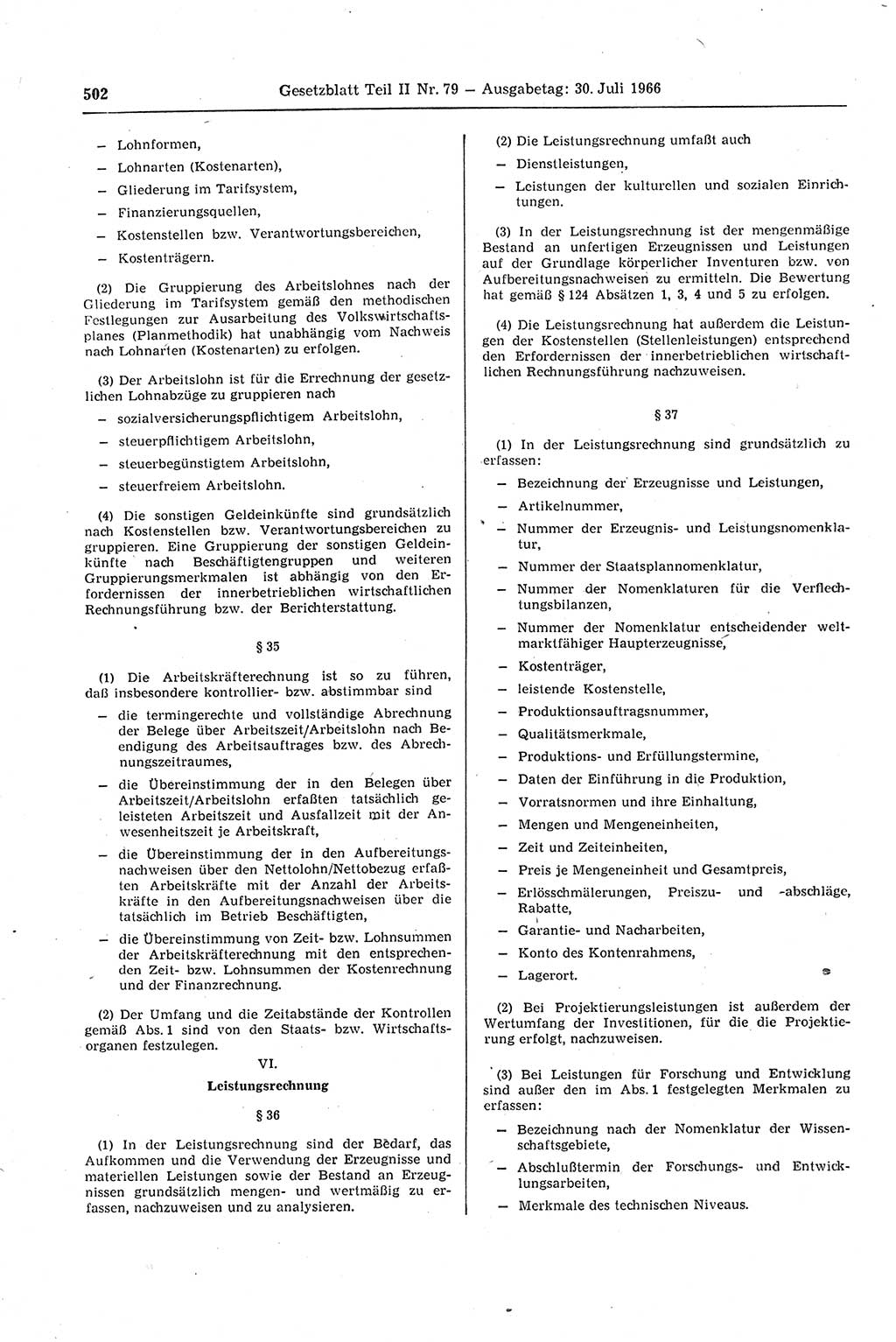 Gesetzblatt (GBl.) der Deutschen Demokratischen Republik (DDR) Teil ⅠⅠ 1966, Seite 502 (GBl. DDR ⅠⅠ 1966, S. 502)