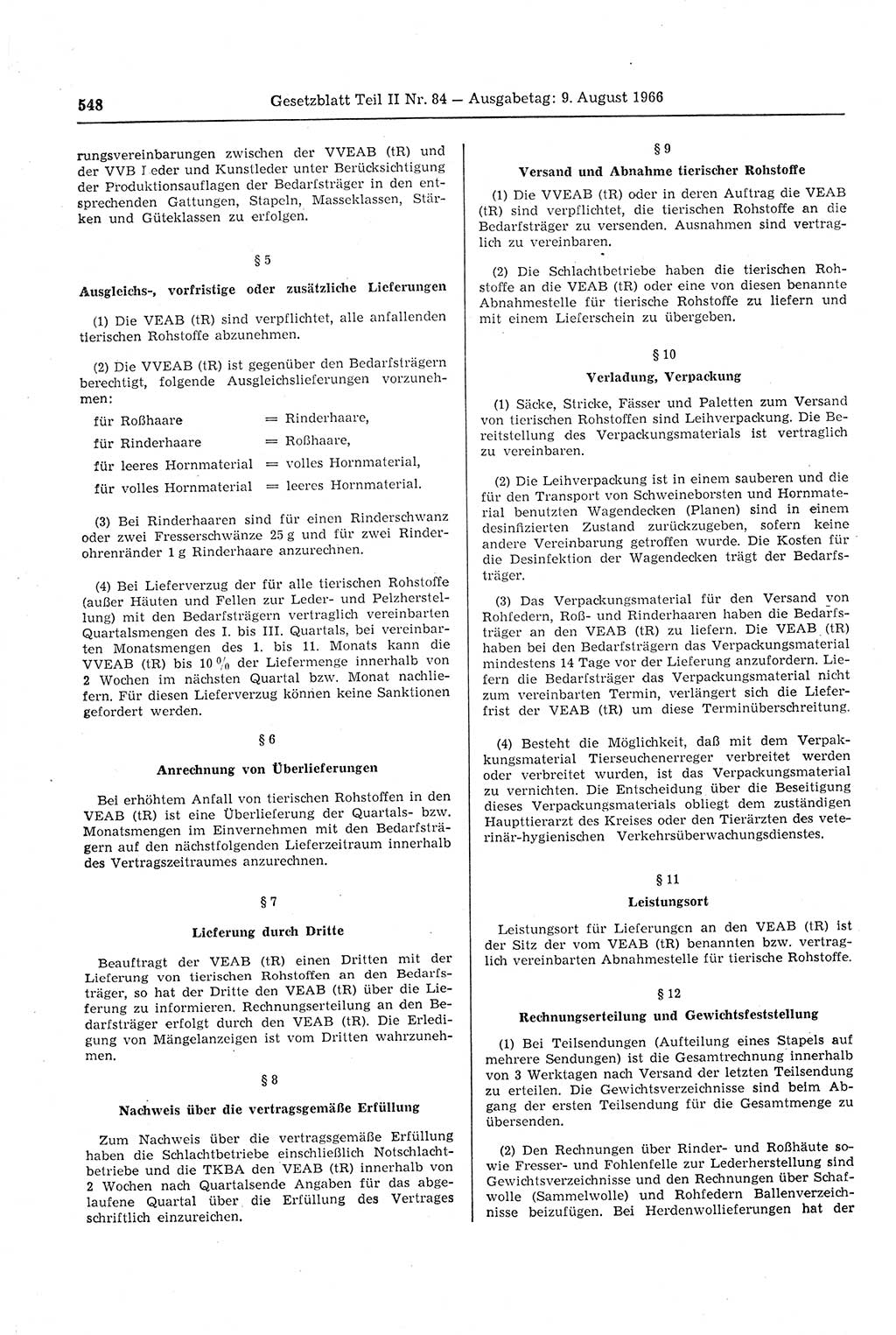 Gesetzblatt (GBl.) der Deutschen Demokratischen Republik (DDR) Teil ⅠⅠ 1966, Seite 548 (GBl. DDR ⅠⅠ 1966, S. 548)