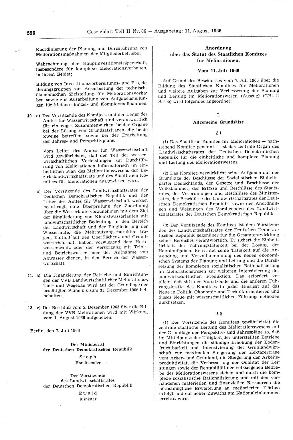 Gesetzblatt (GBl.) der Deutschen Demokratischen Republik (DDR) Teil ⅠⅠ 1966, Seite 556 (GBl. DDR ⅠⅠ 1966, S. 556)