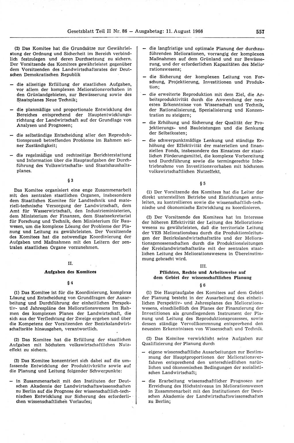 Gesetzblatt (GBl.) der Deutschen Demokratischen Republik (DDR) Teil ⅠⅠ 1966, Seite 557 (GBl. DDR ⅠⅠ 1966, S. 557)