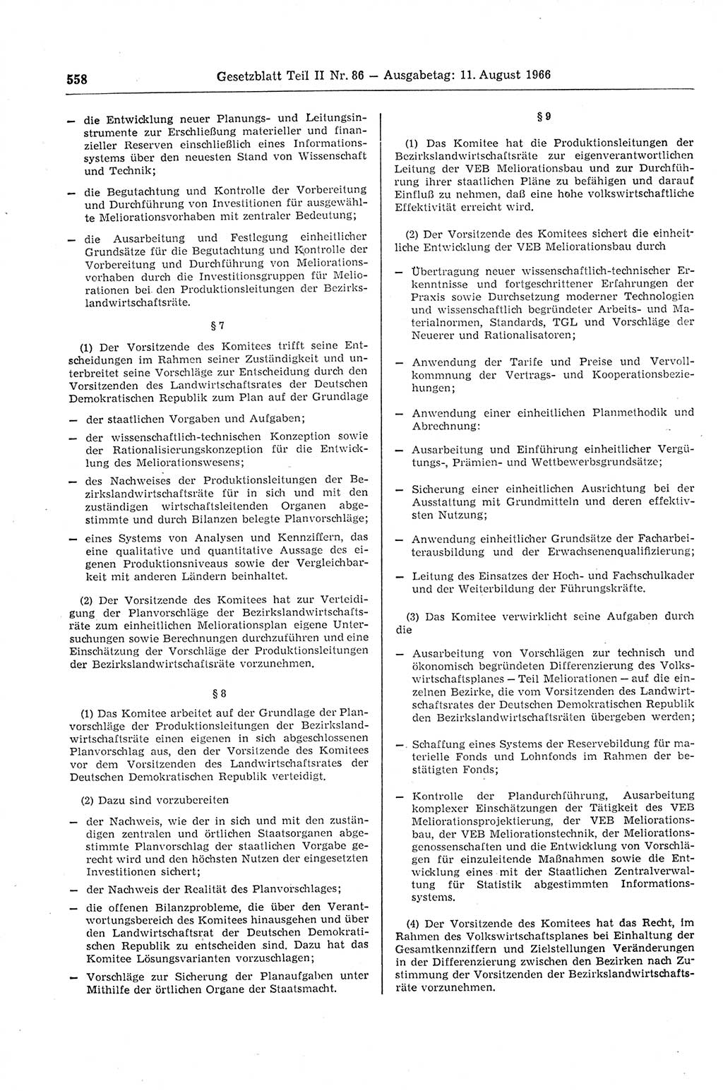 Gesetzblatt (GBl.) der Deutschen Demokratischen Republik (DDR) Teil ⅠⅠ 1966, Seite 558 (GBl. DDR ⅠⅠ 1966, S. 558)