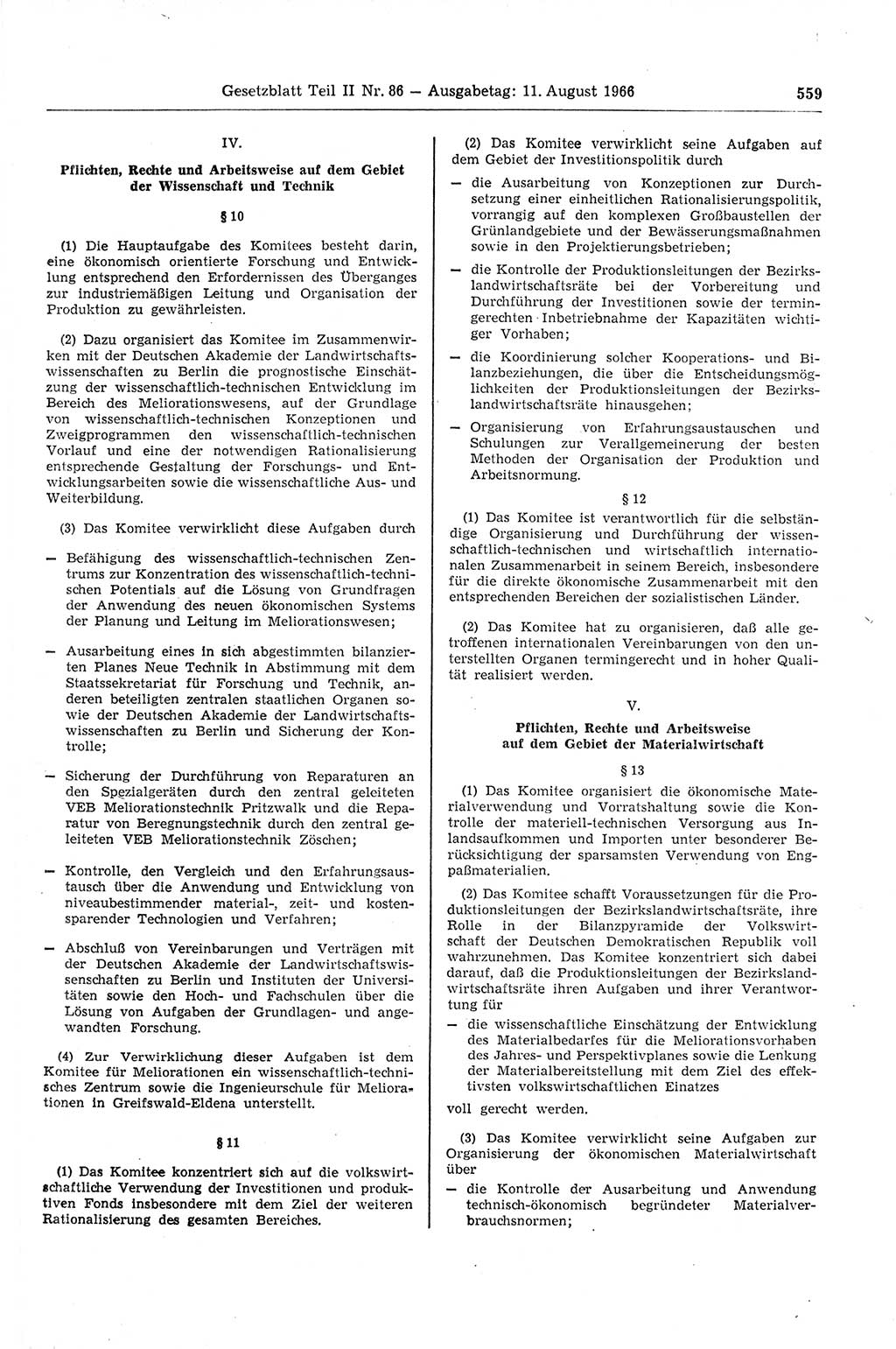 Gesetzblatt (GBl.) der Deutschen Demokratischen Republik (DDR) Teil ⅠⅠ 1966, Seite 559 (GBl. DDR ⅠⅠ 1966, S. 559)