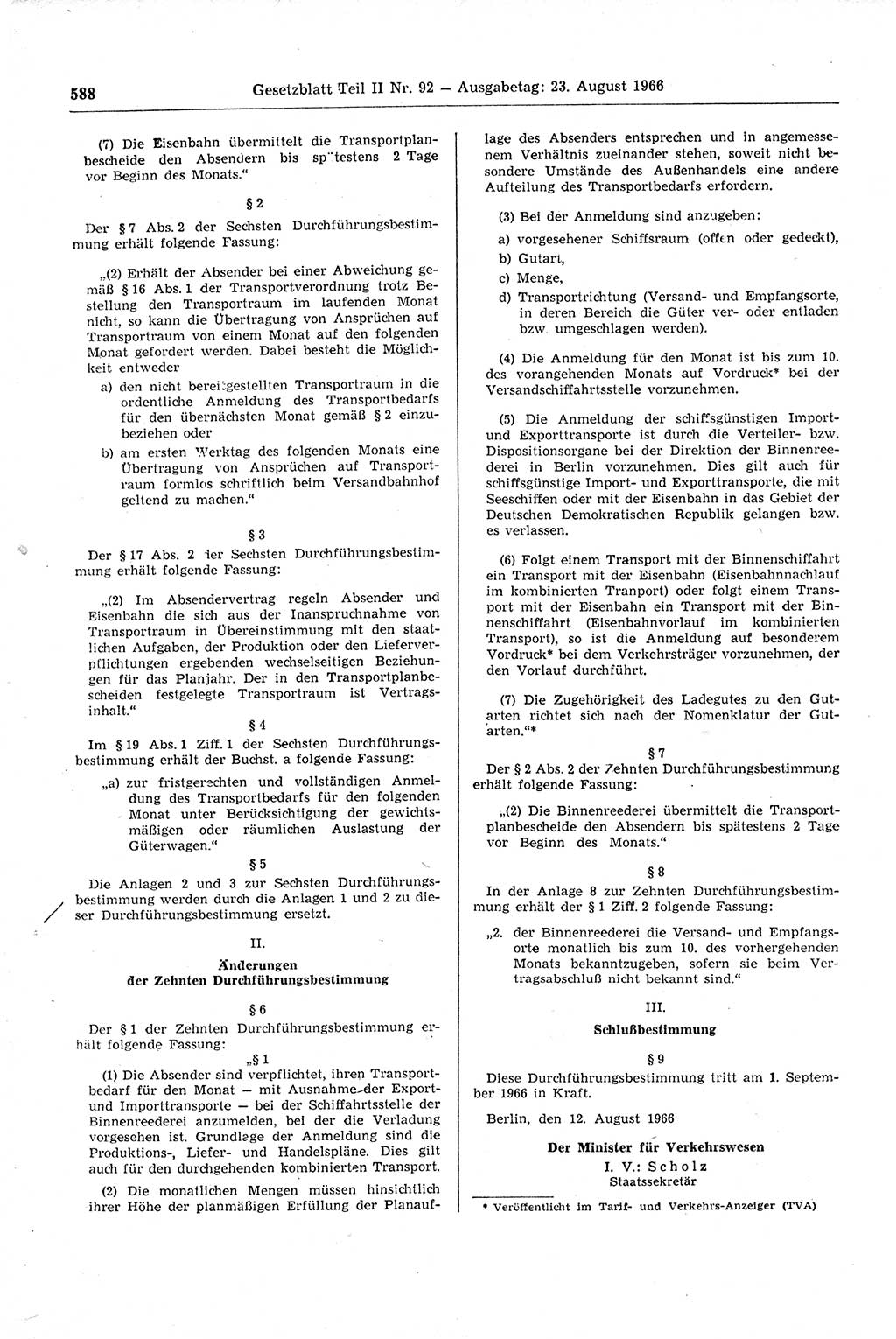 Gesetzblatt (GBl.) der Deutschen Demokratischen Republik (DDR) Teil ⅠⅠ 1966, Seite 588 (GBl. DDR ⅠⅠ 1966, S. 588)