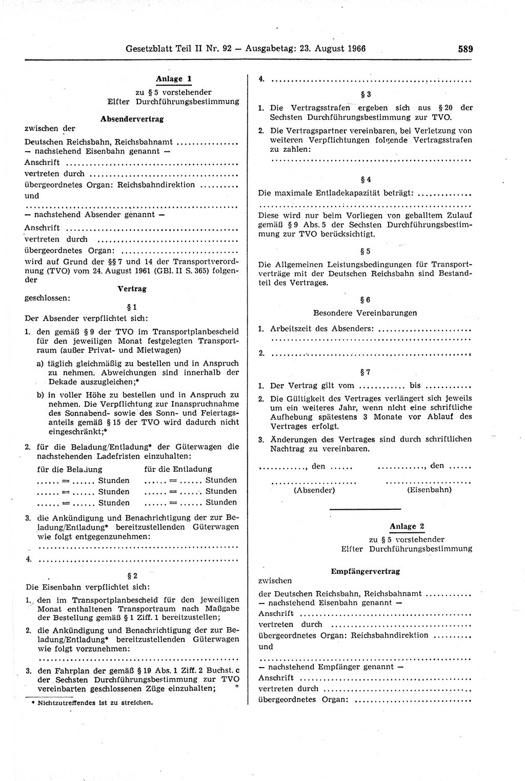 Gesetzblatt (GBl.) der Deutschen Demokratischen Republik (DDR) Teil ⅠⅠ 1966, Seite 589 (GBl. DDR ⅠⅠ 1966, S. 589)