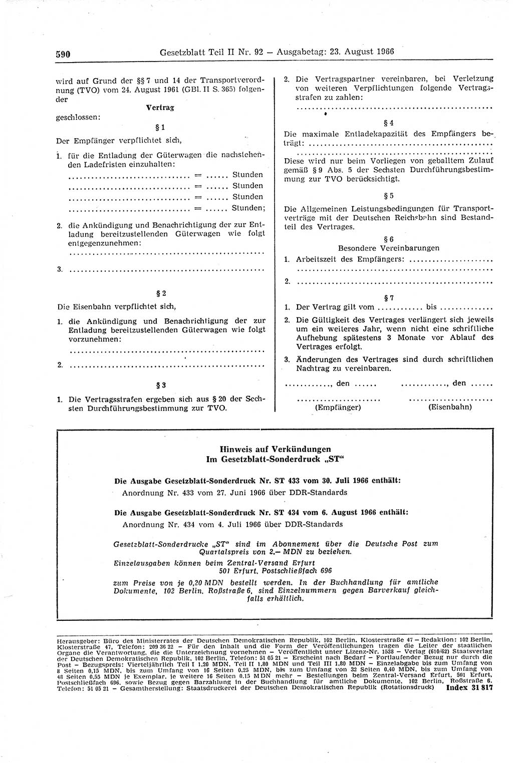 Gesetzblatt (GBl.) der Deutschen Demokratischen Republik (DDR) Teil ⅠⅠ 1966, Seite 590 (GBl. DDR ⅠⅠ 1966, S. 590)