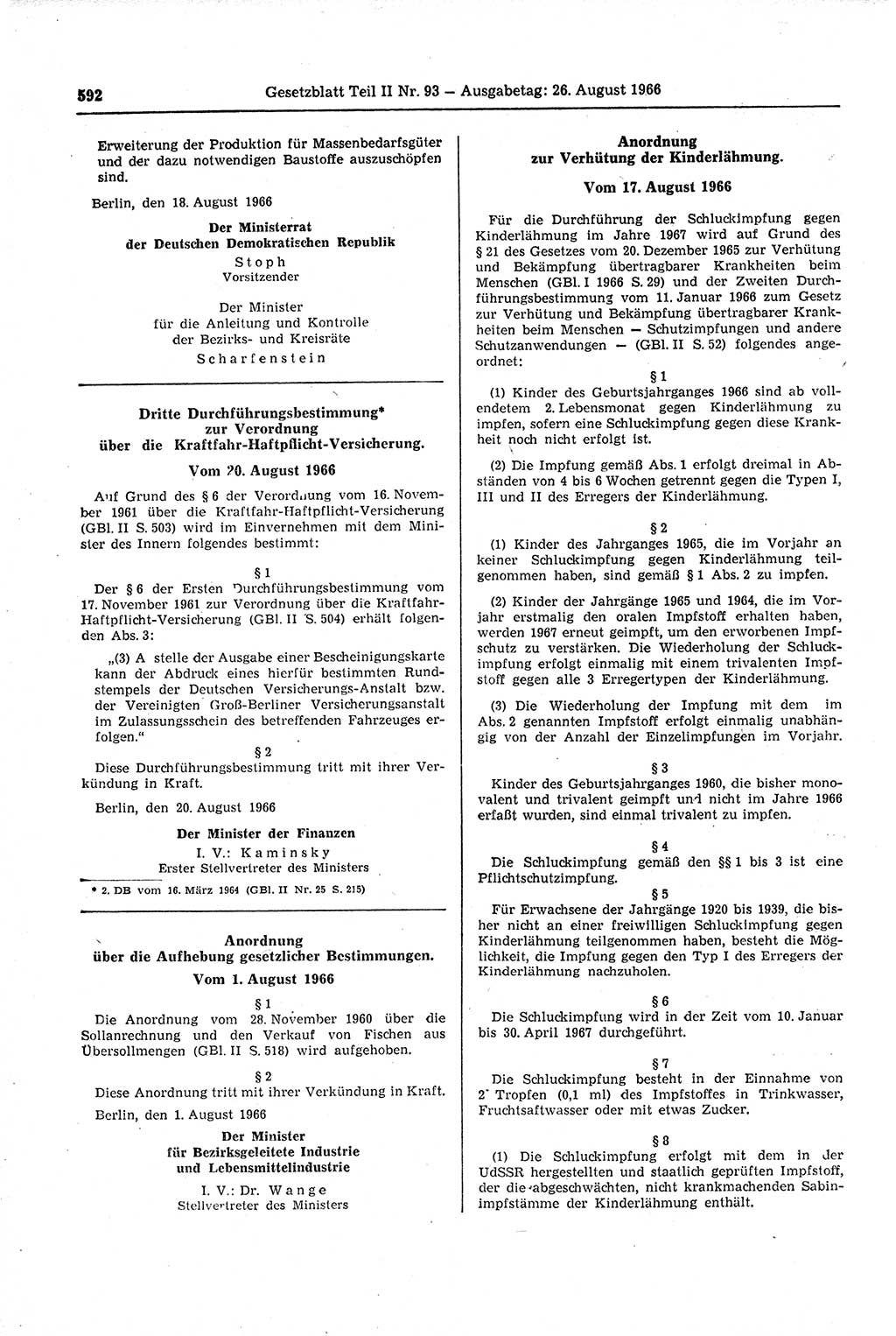 Gesetzblatt (GBl.) der Deutschen Demokratischen Republik (DDR) Teil ⅠⅠ 1966, Seite 592 (GBl. DDR ⅠⅠ 1966, S. 592)