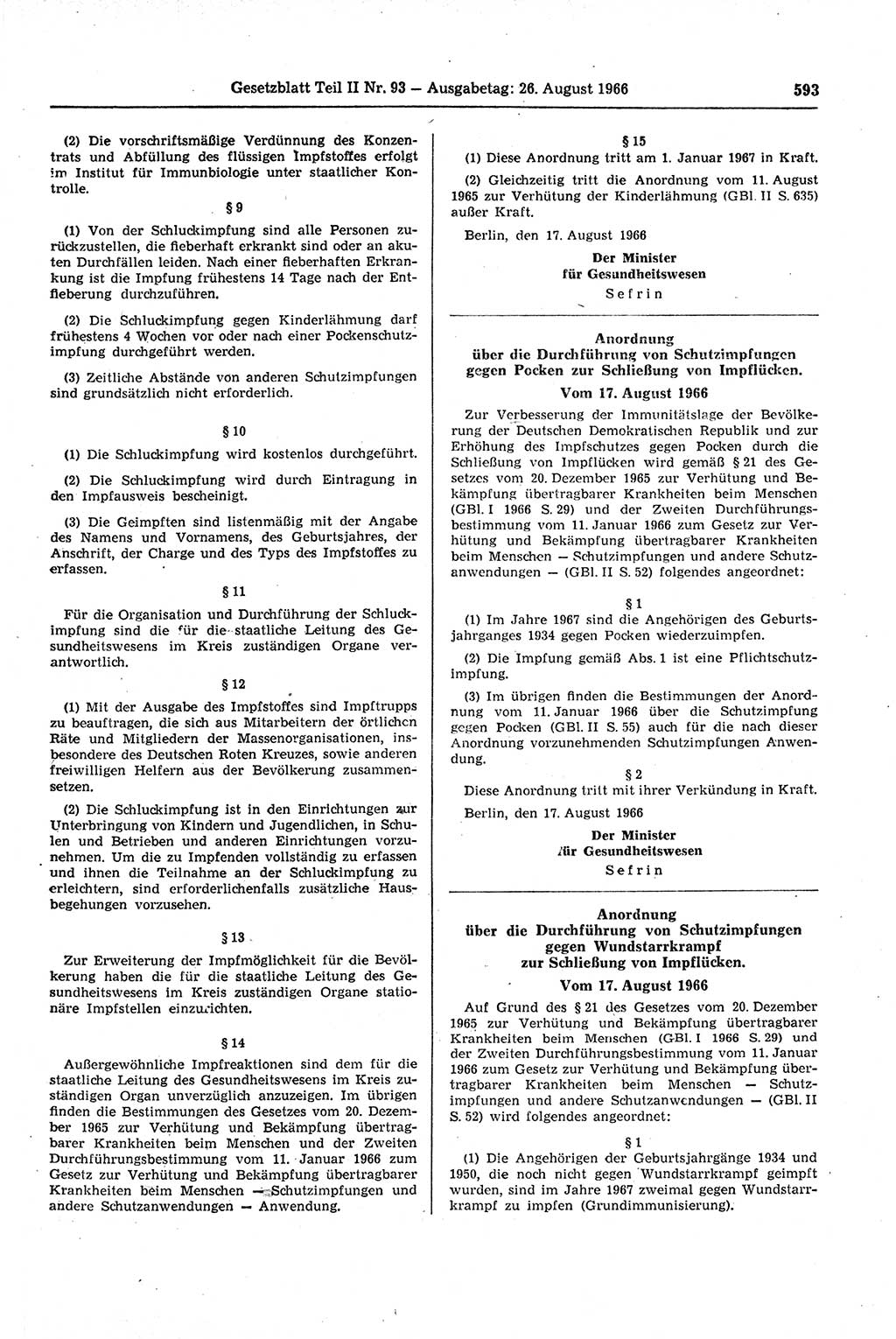 Gesetzblatt (GBl.) der Deutschen Demokratischen Republik (DDR) Teil ⅠⅠ 1966, Seite 593 (GBl. DDR ⅠⅠ 1966, S. 593)
